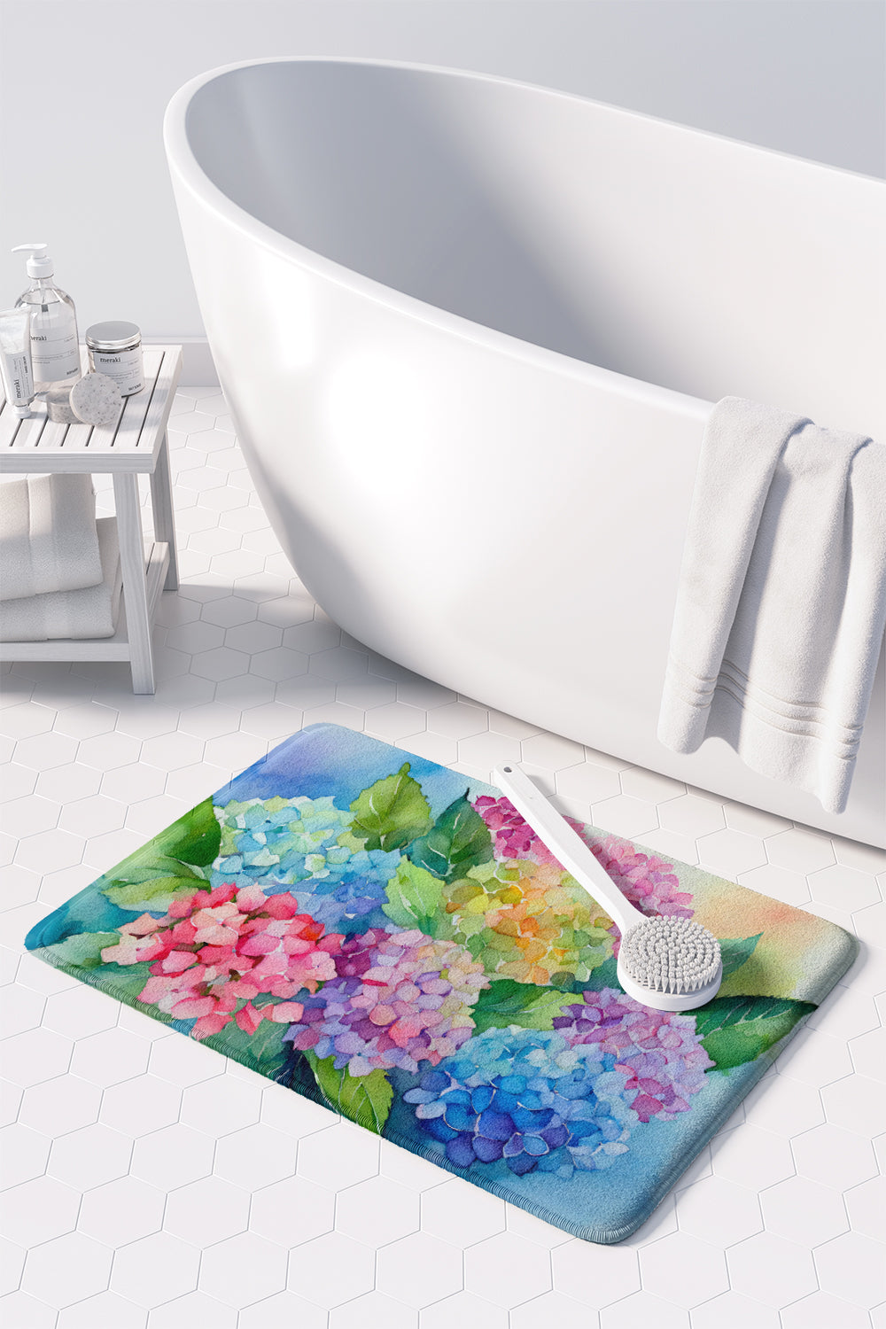 Hydrangeas in Watercolor Memory Foam Kitchen Mat