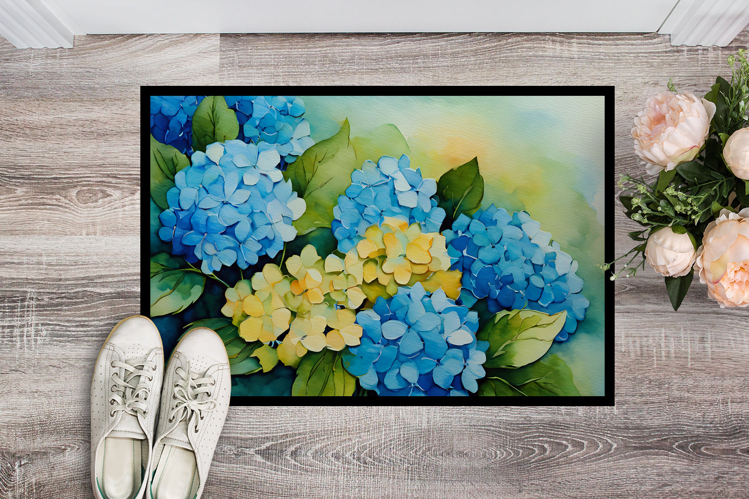 Hydrangeas in Watercolor Indoor or Outdoor Mat 24x36