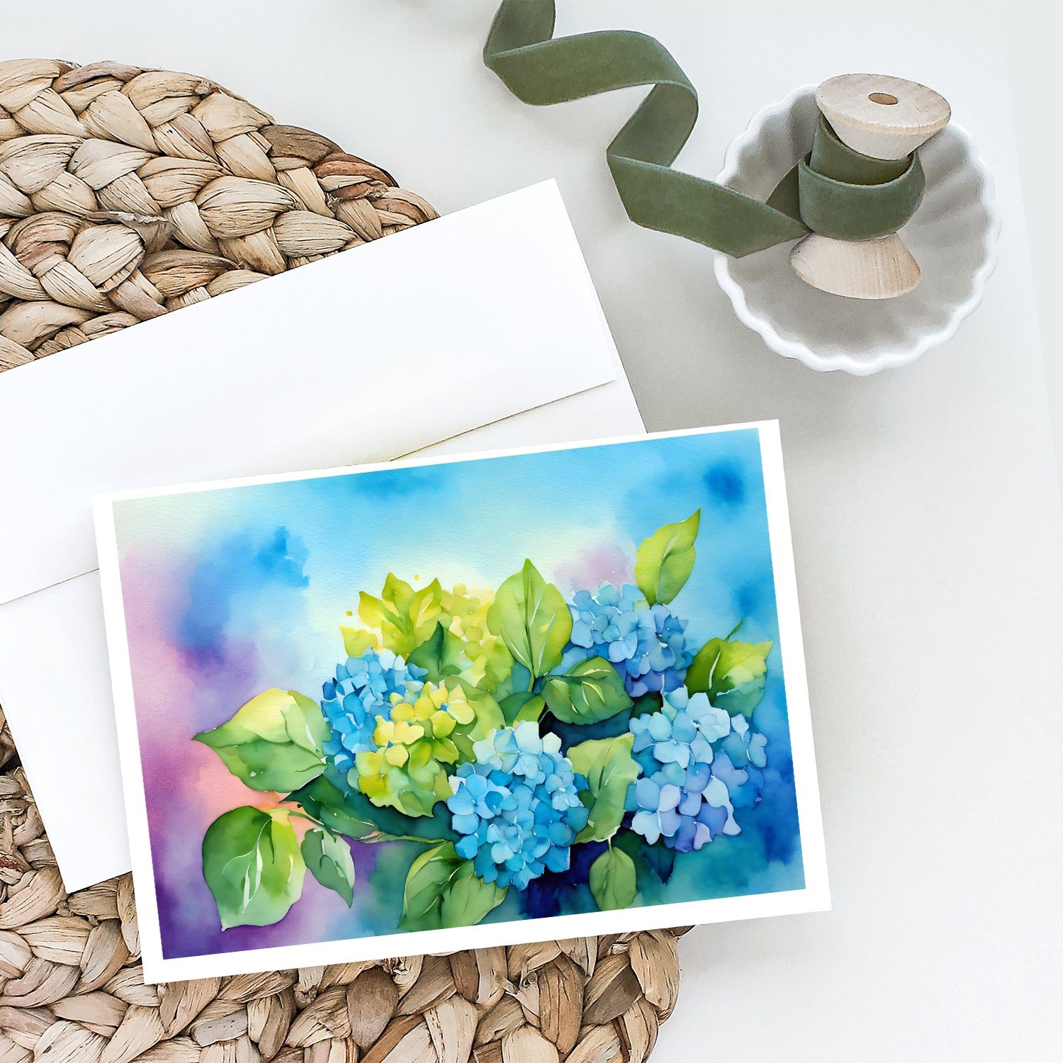 Buy this Hydrangeas in Watercolor Greeting Cards and Envelopes Pack of 8