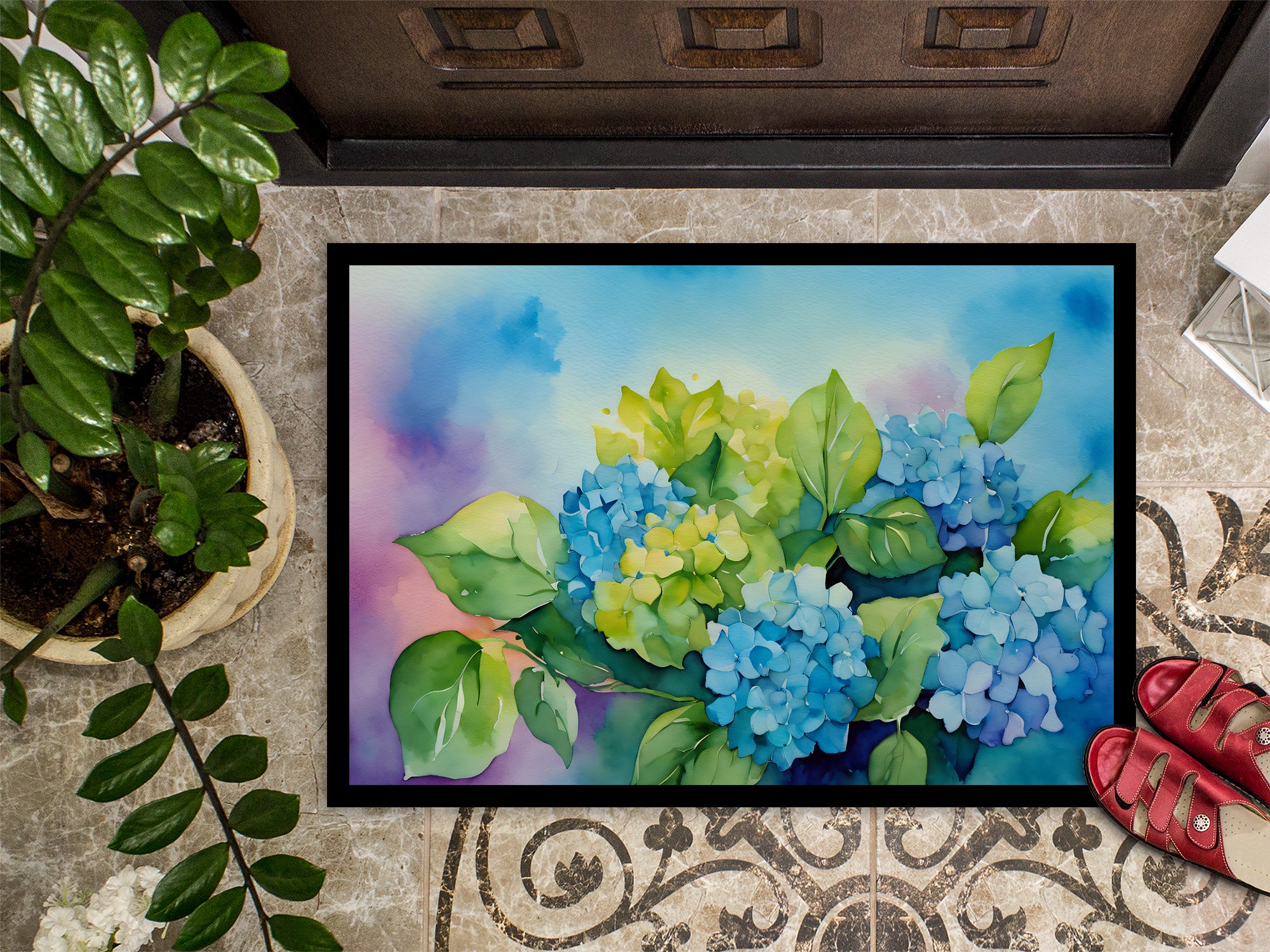 Hydrangeas in Watercolor Doormat 18x27