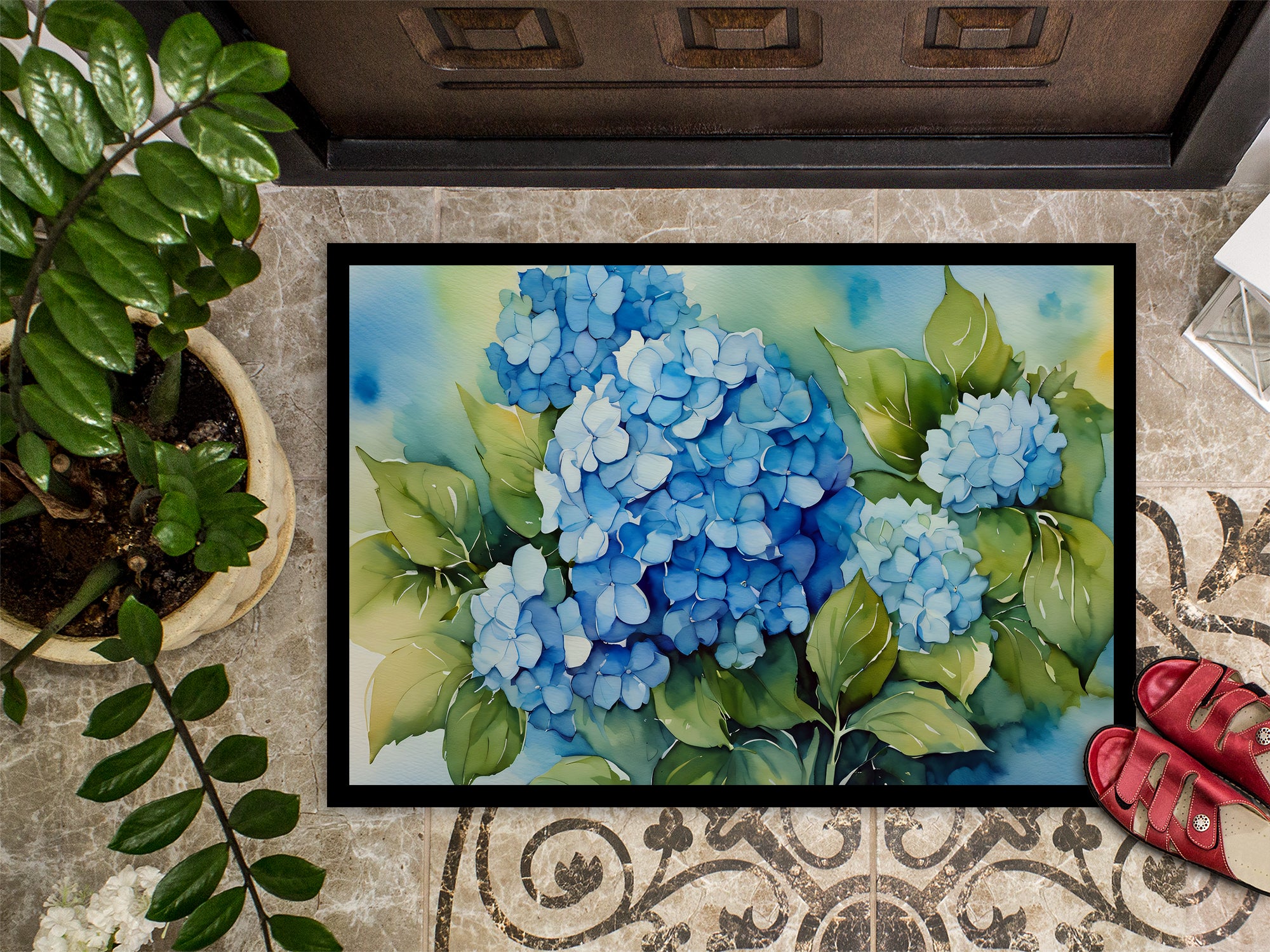 Hydrangeas in Watercolor Indoor or Outdoor Mat 24x36