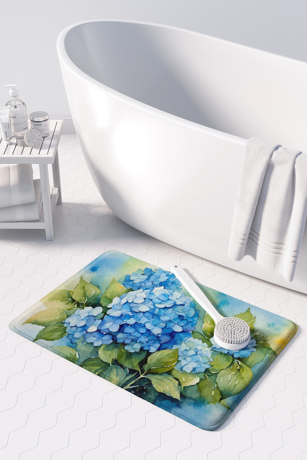 Hydrangeas in Watercolor Memory Foam Kitchen Mat  the-store.com.