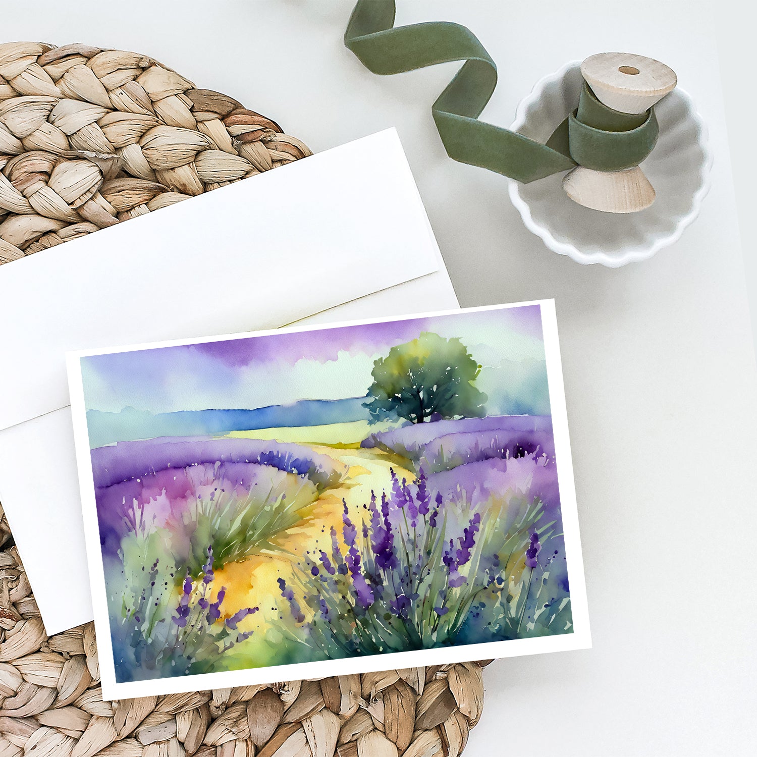 Lavender in Watercolor Greeting Cards and Envelopes Pack of 8  the-store.com.