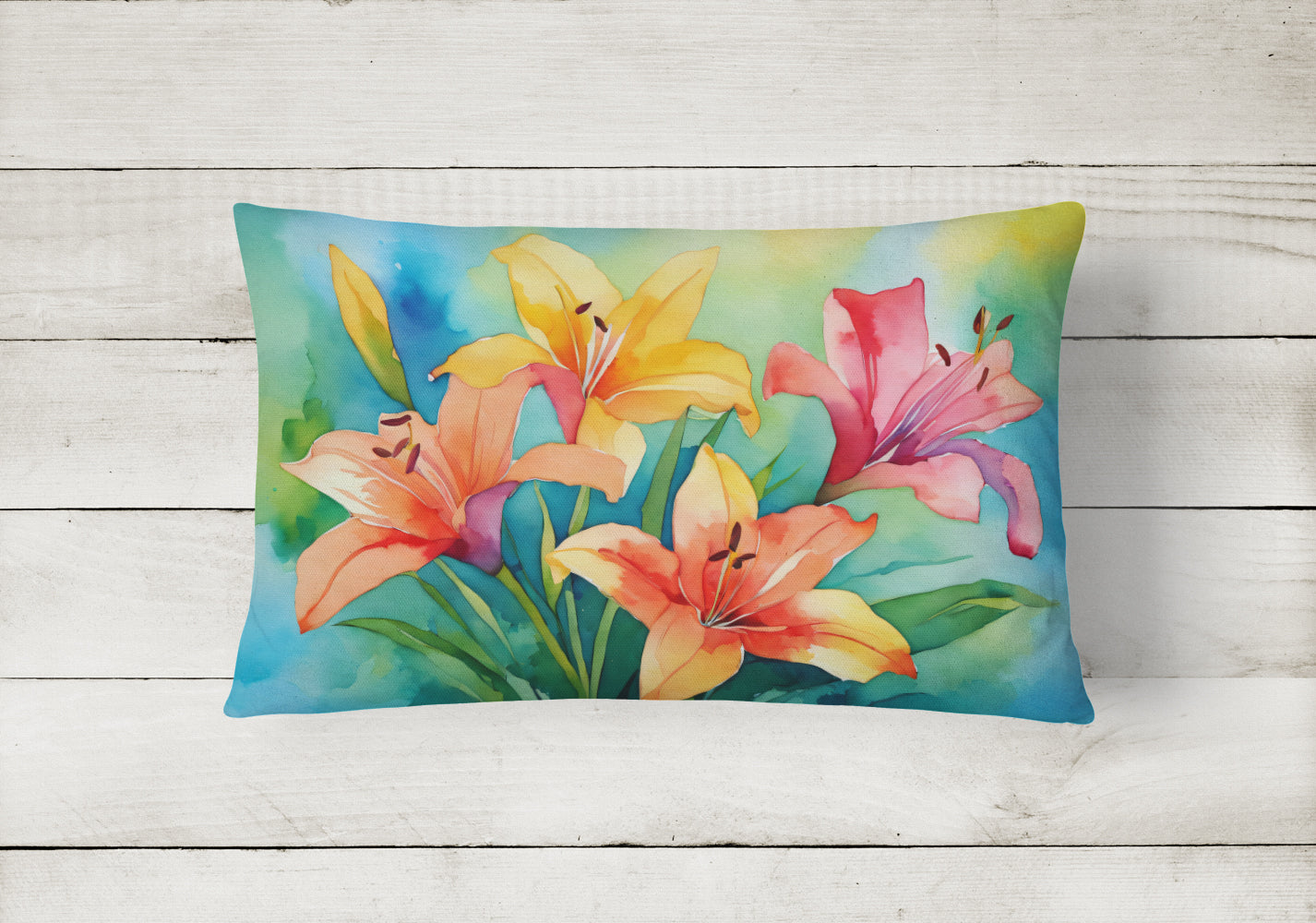 Lilies in Watercolor Fabric Decorative Pillow  the-store.com.