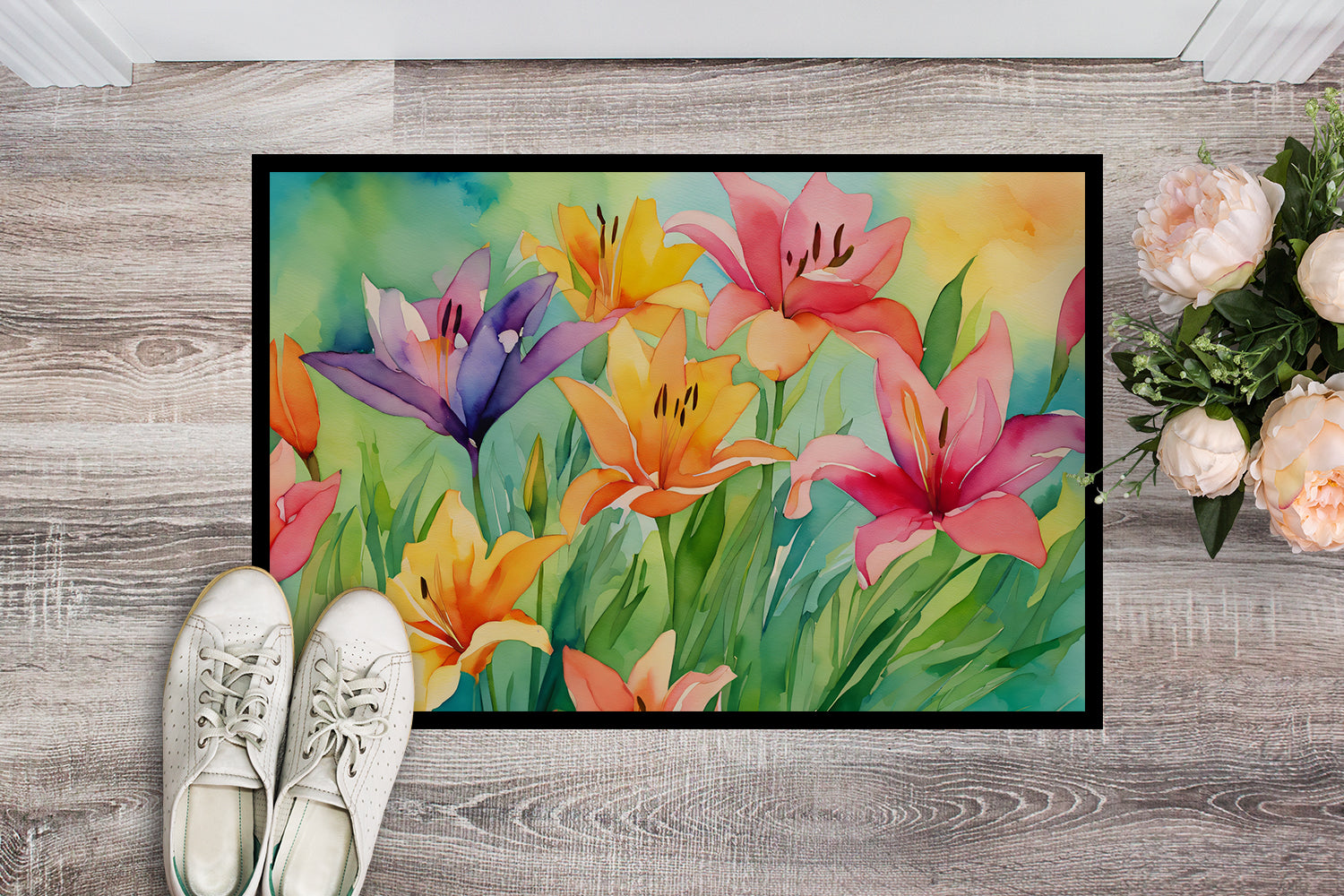 Lilies in Watercolor Indoor or Outdoor Mat 24x36  the-store.com.