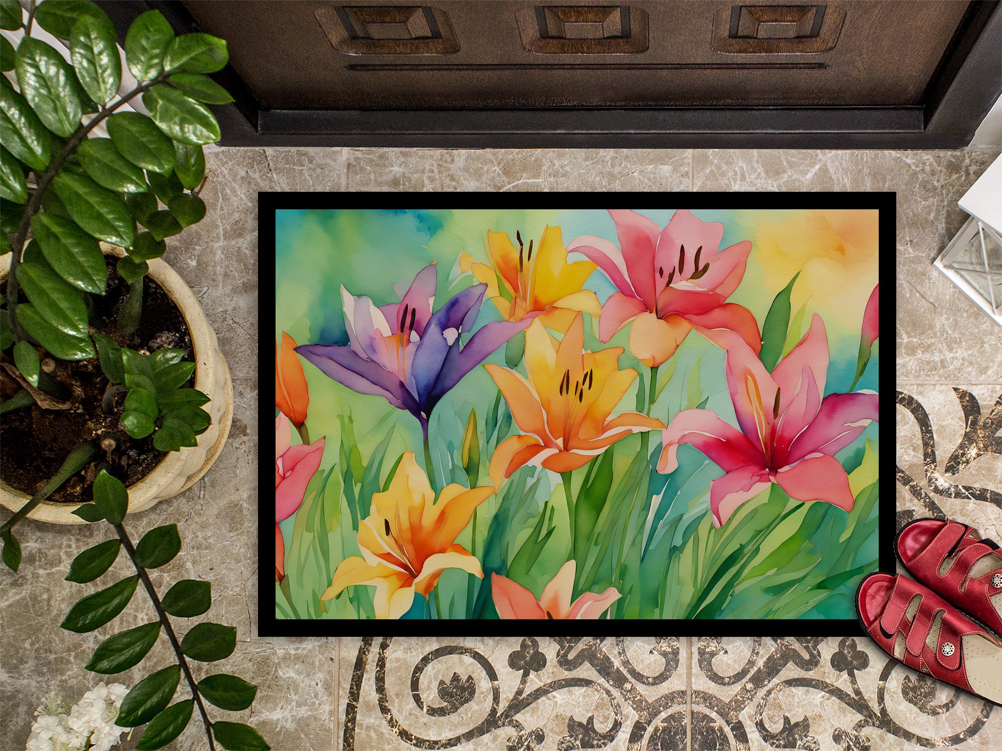 Lilies in Watercolor Indoor or Outdoor Mat 24x36