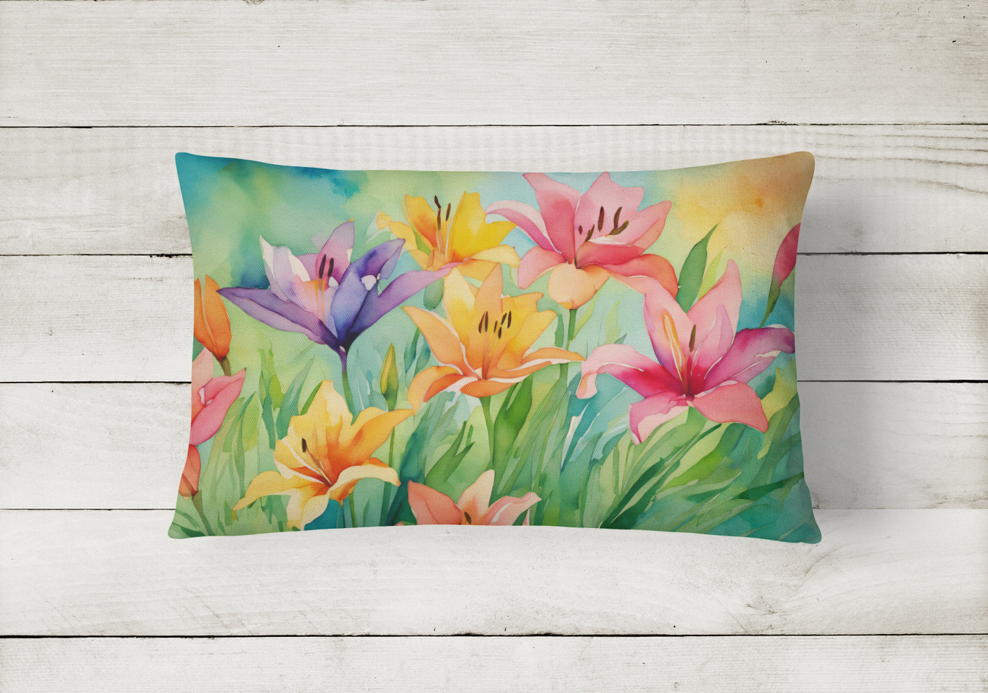 Lilies in Watercolor Fabric Decorative Pillow