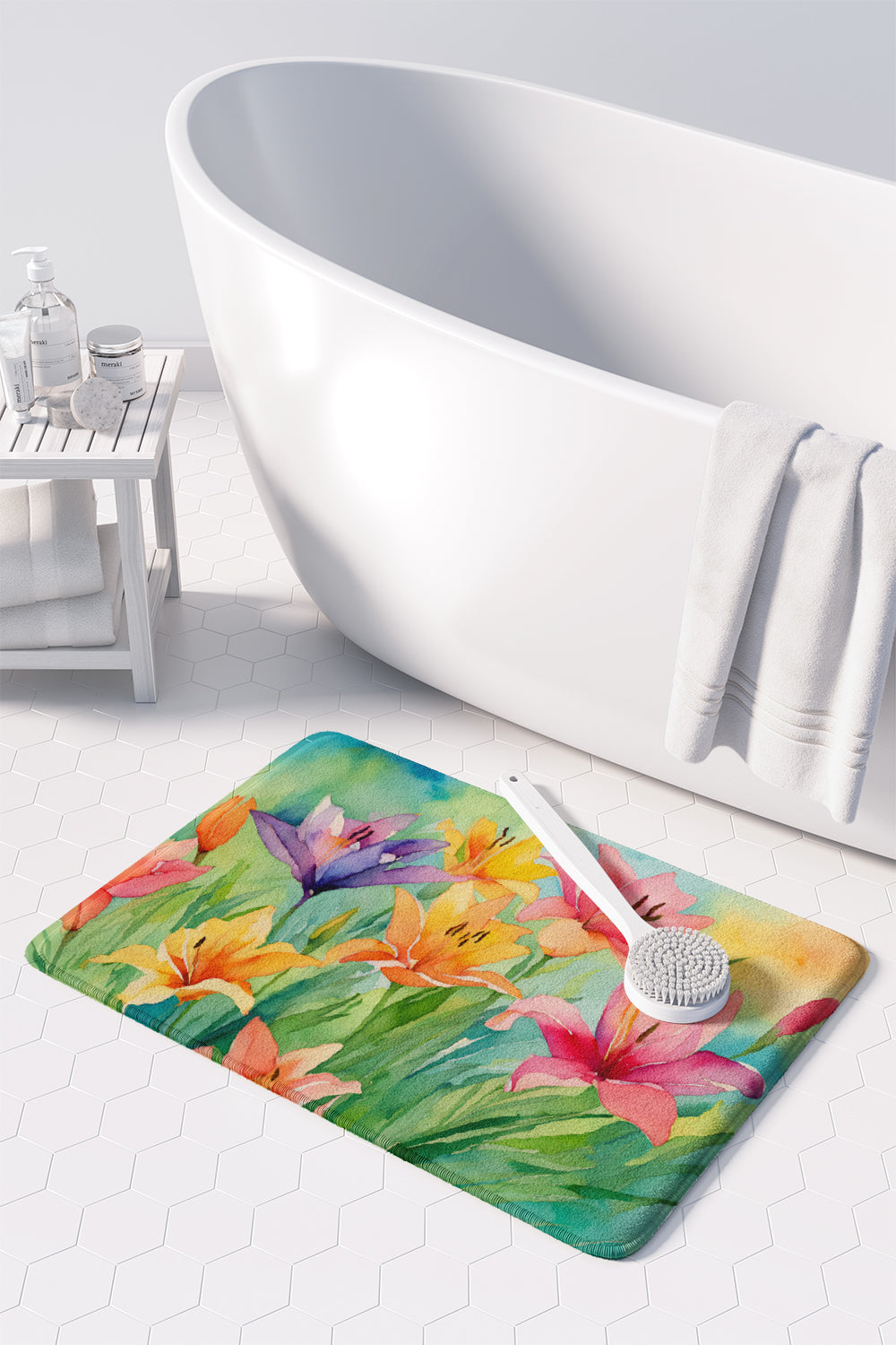 Lilies in Watercolor Memory Foam Kitchen Mat  the-store.com.