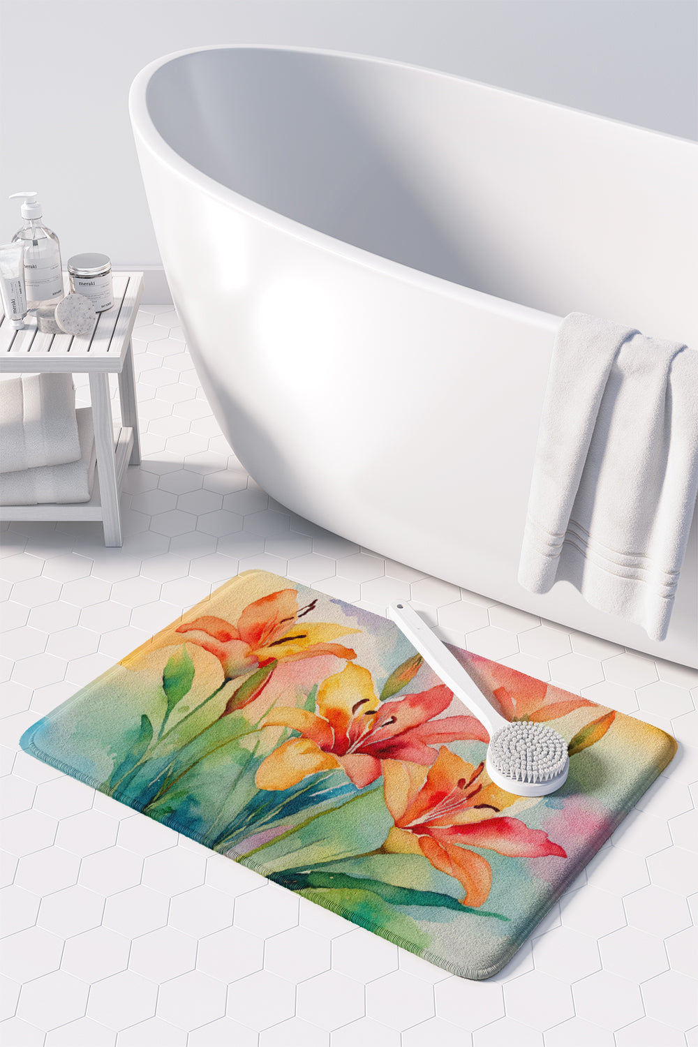 Lilies in Watercolor Memory Foam Kitchen Mat  the-store.com.