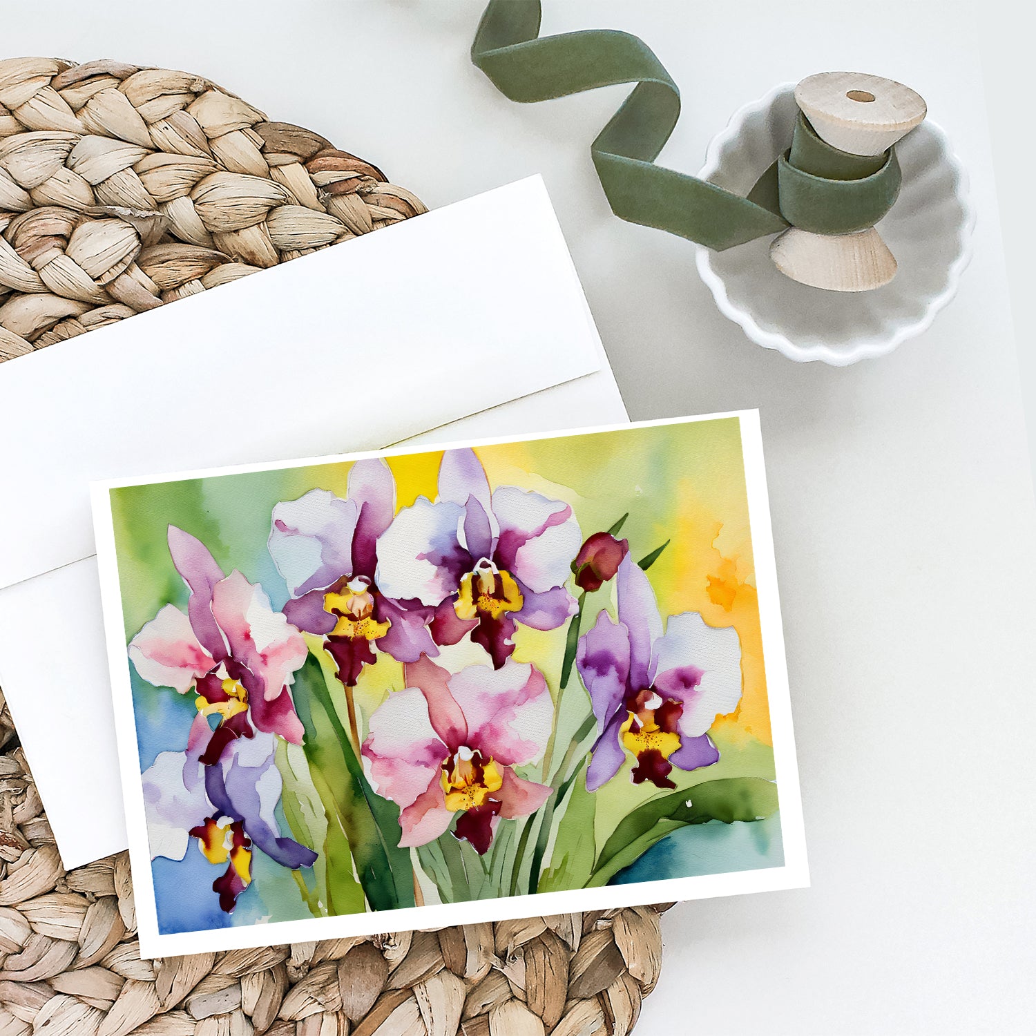 Orchids in Watercolor Greeting Cards and Envelopes Pack of 8  the-store.com.