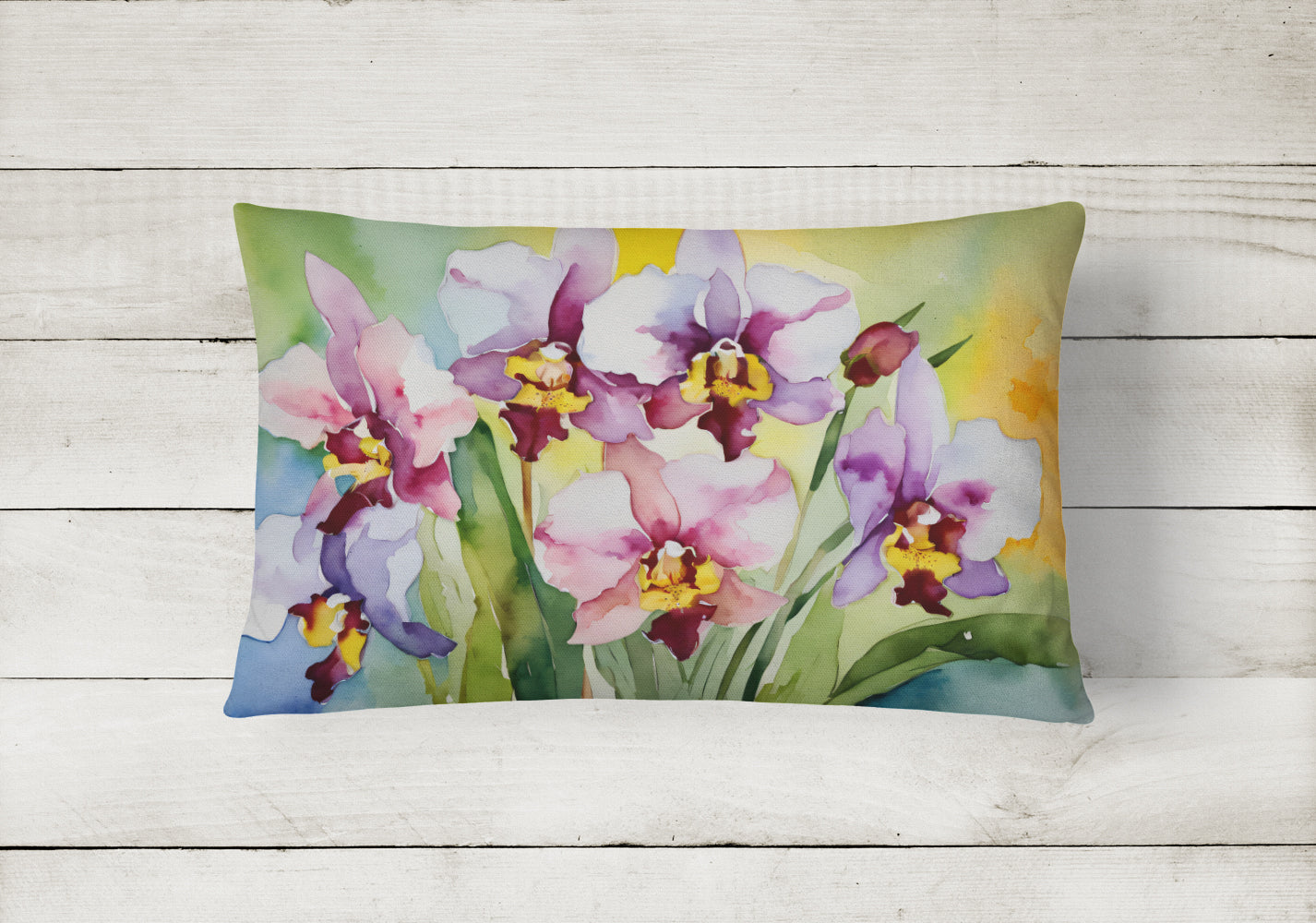 Orchids in Watercolor Fabric Decorative Pillow  the-store.com.