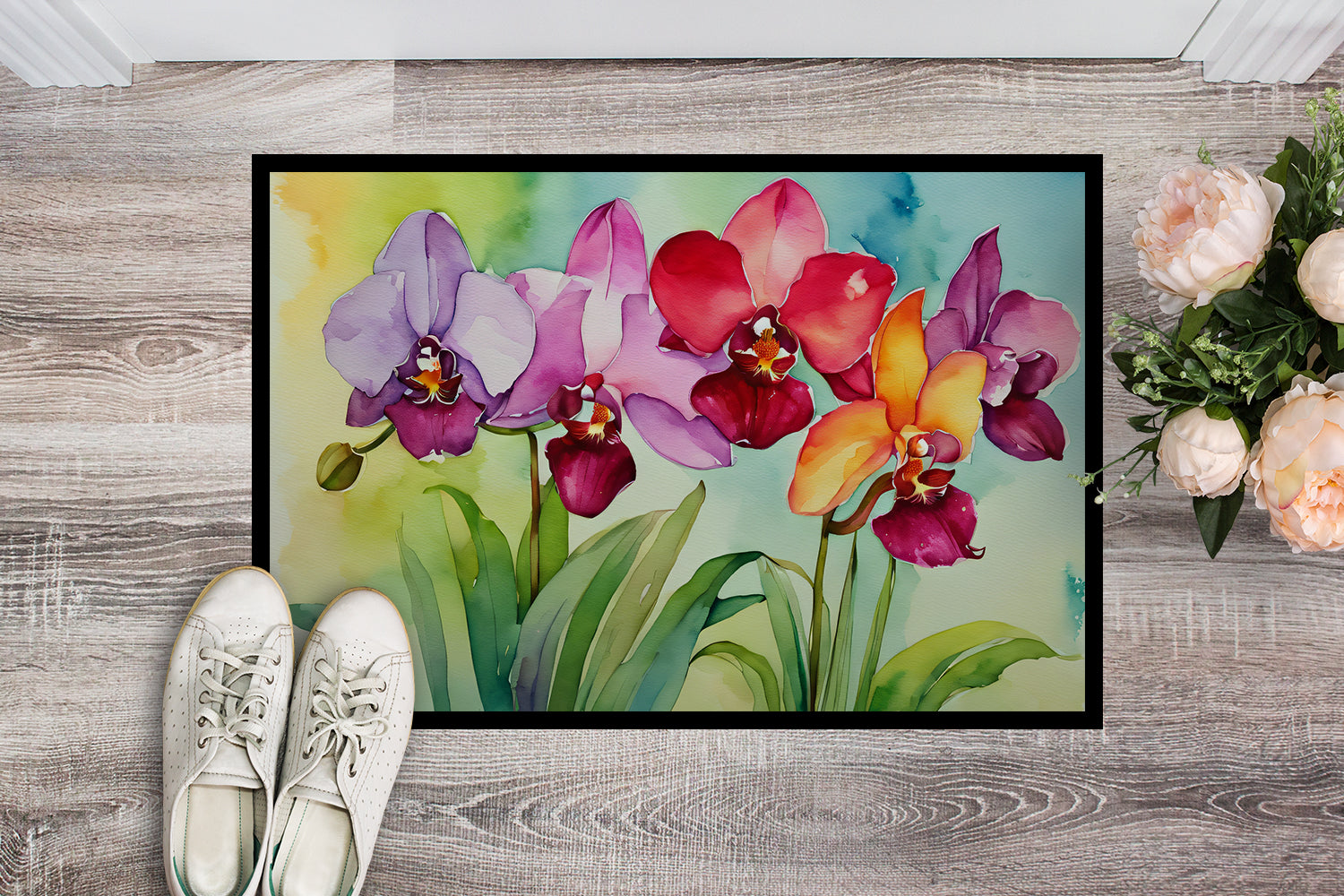 Orchids in Watercolor Indoor or Outdoor Mat 24x36  the-store.com.