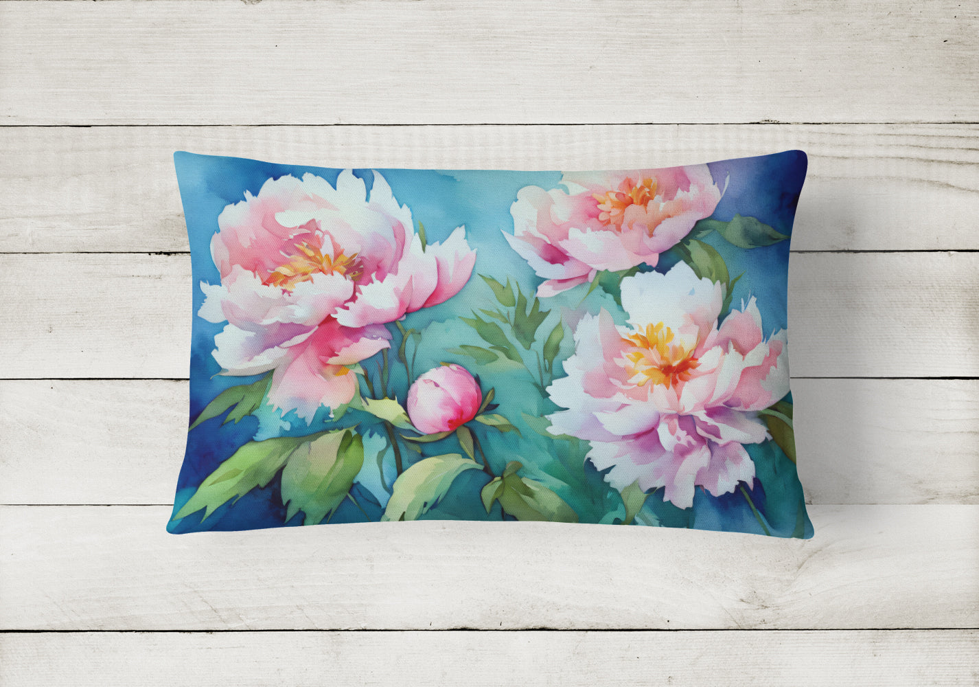 Peonies in Watercolor Fabric Decorative Pillow