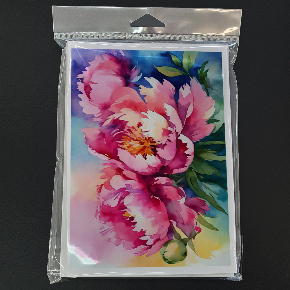 Peonies in Watercolor Greeting Cards and Envelopes Pack of 8  the-store.com.