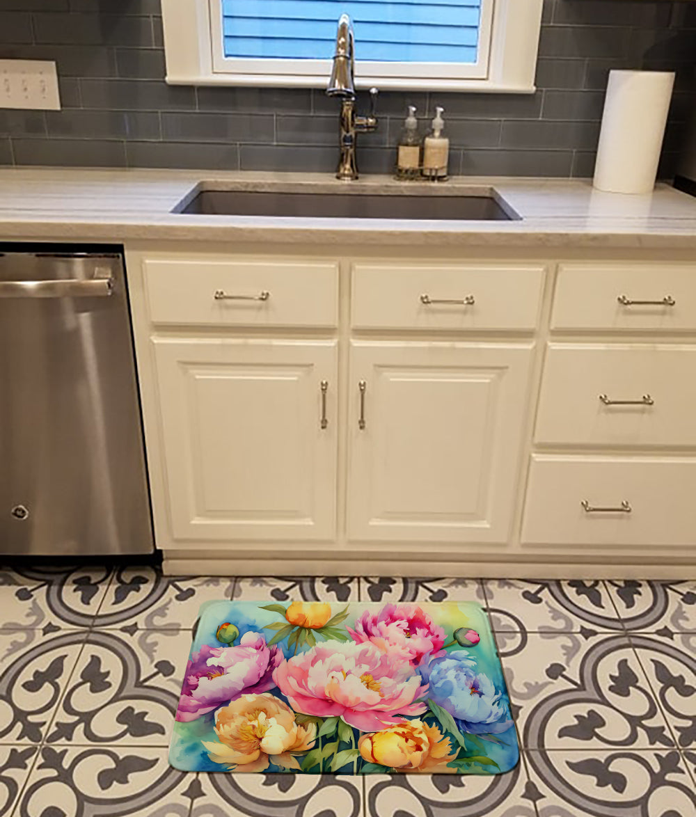 Peonies in Watercolor Memory Foam Kitchen Mat  the-store.com.