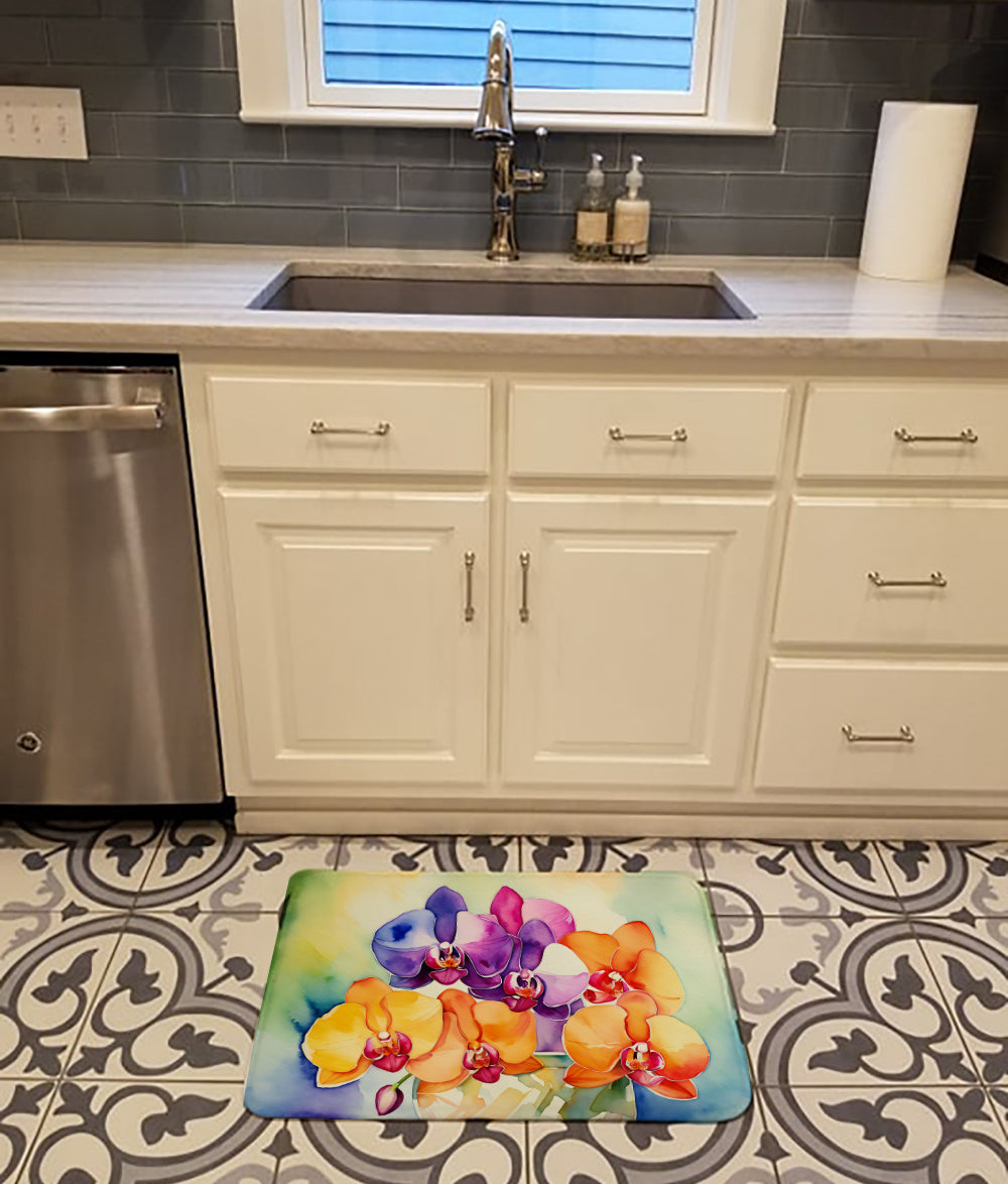 Orchids in Watercolor Memory Foam Kitchen Mat