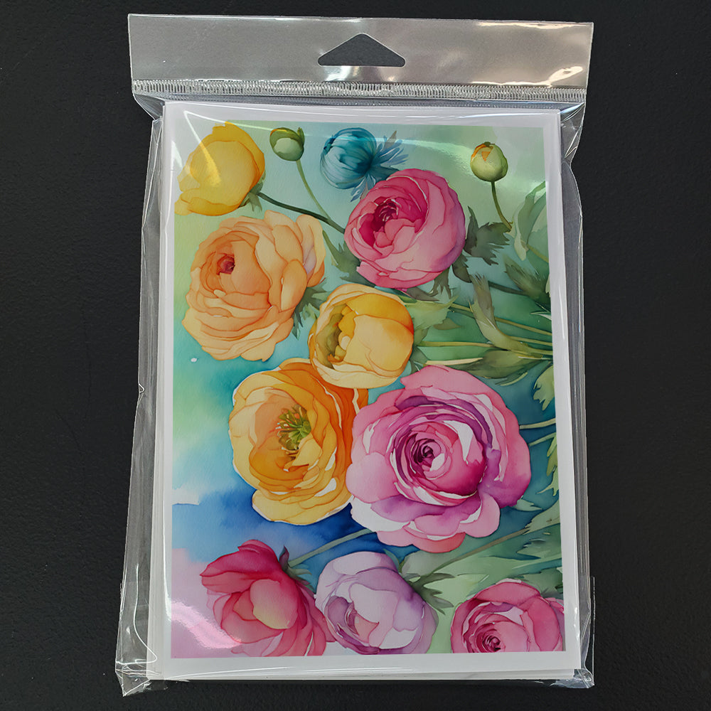 Ranunculus in Watercolor Greeting Cards and Envelopes Pack of 8  the-store.com.