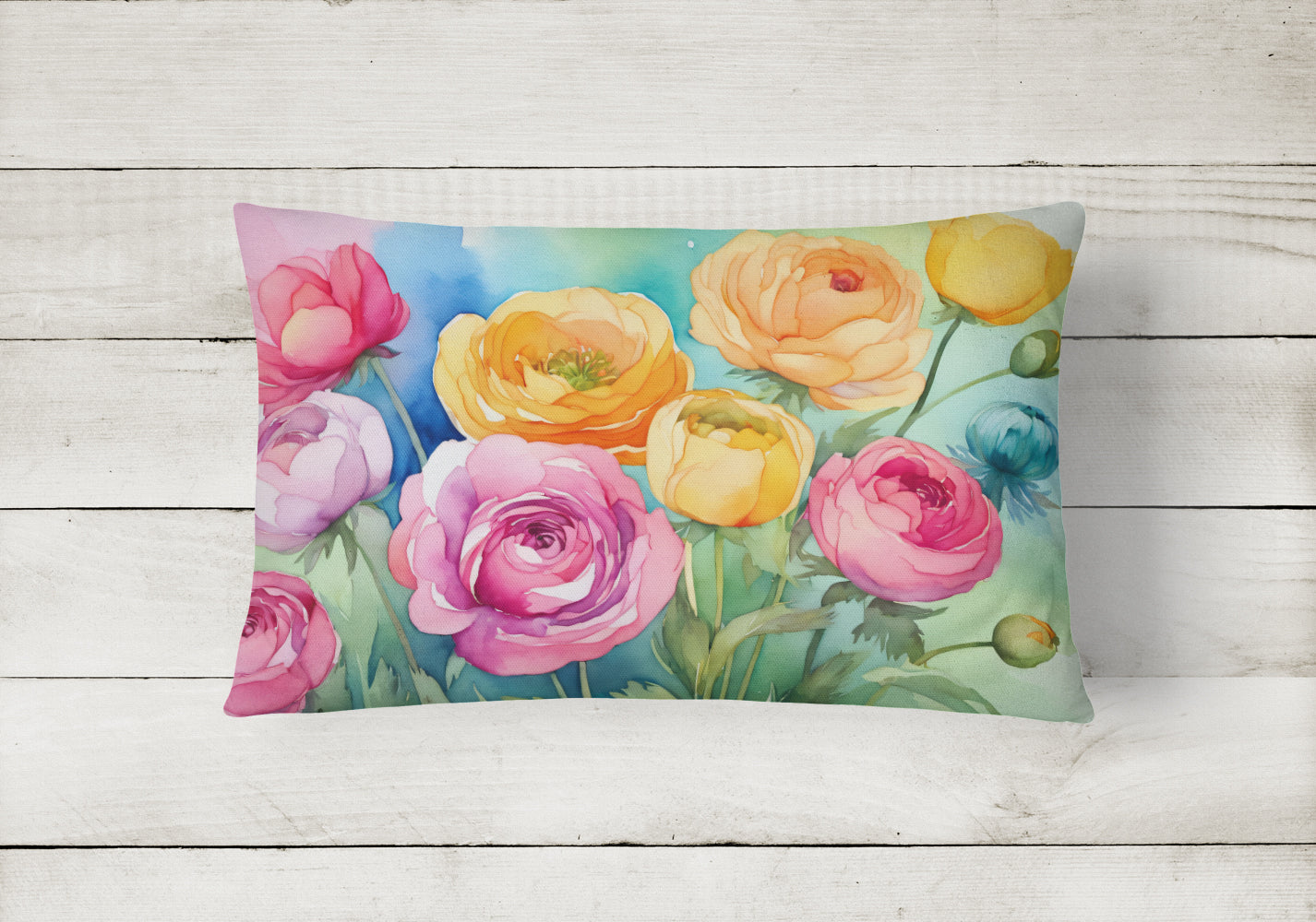 Buy this Ranunculus in Watercolor Fabric Decorative Pillow