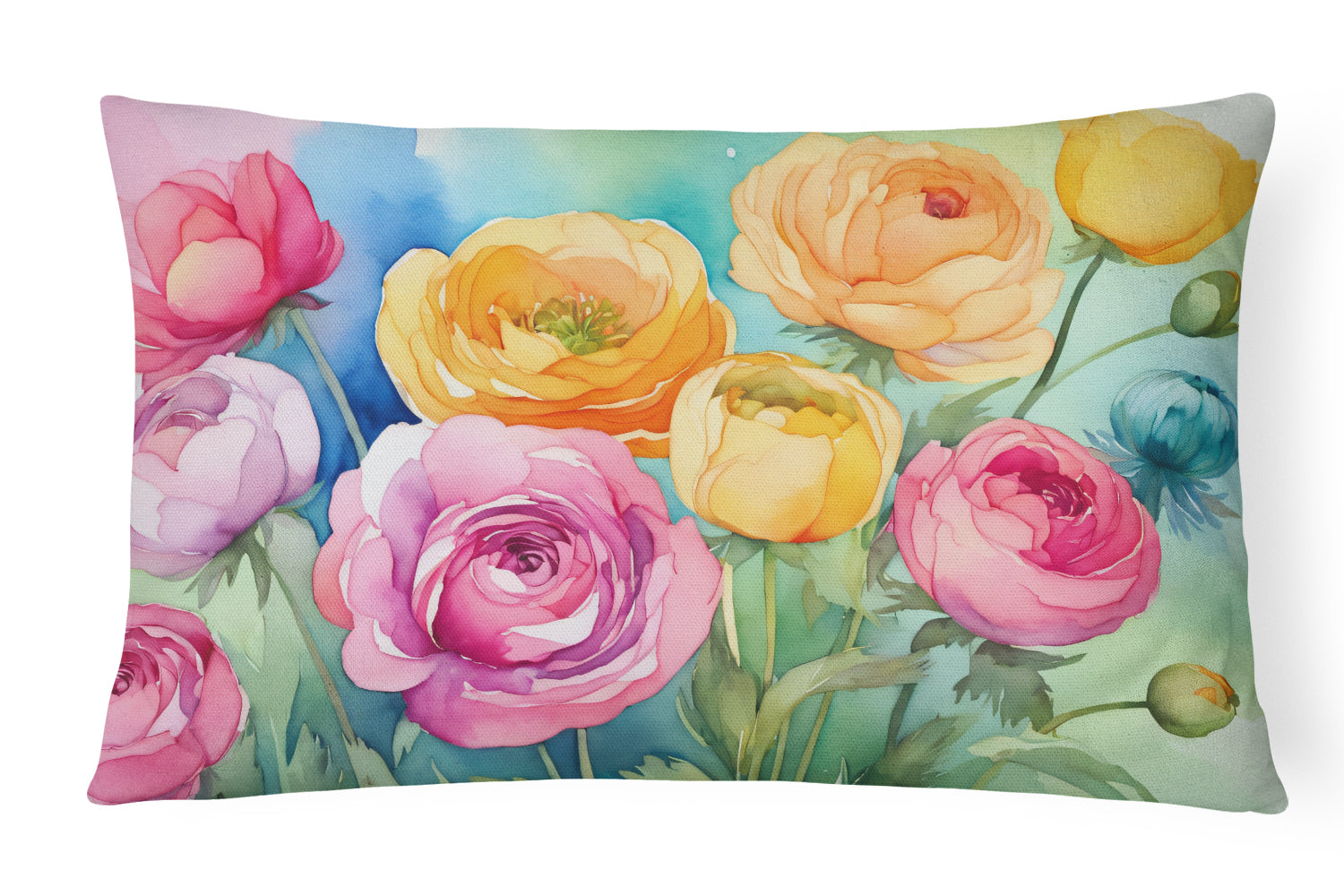 Buy this Ranunculus in Watercolor Fabric Decorative Pillow