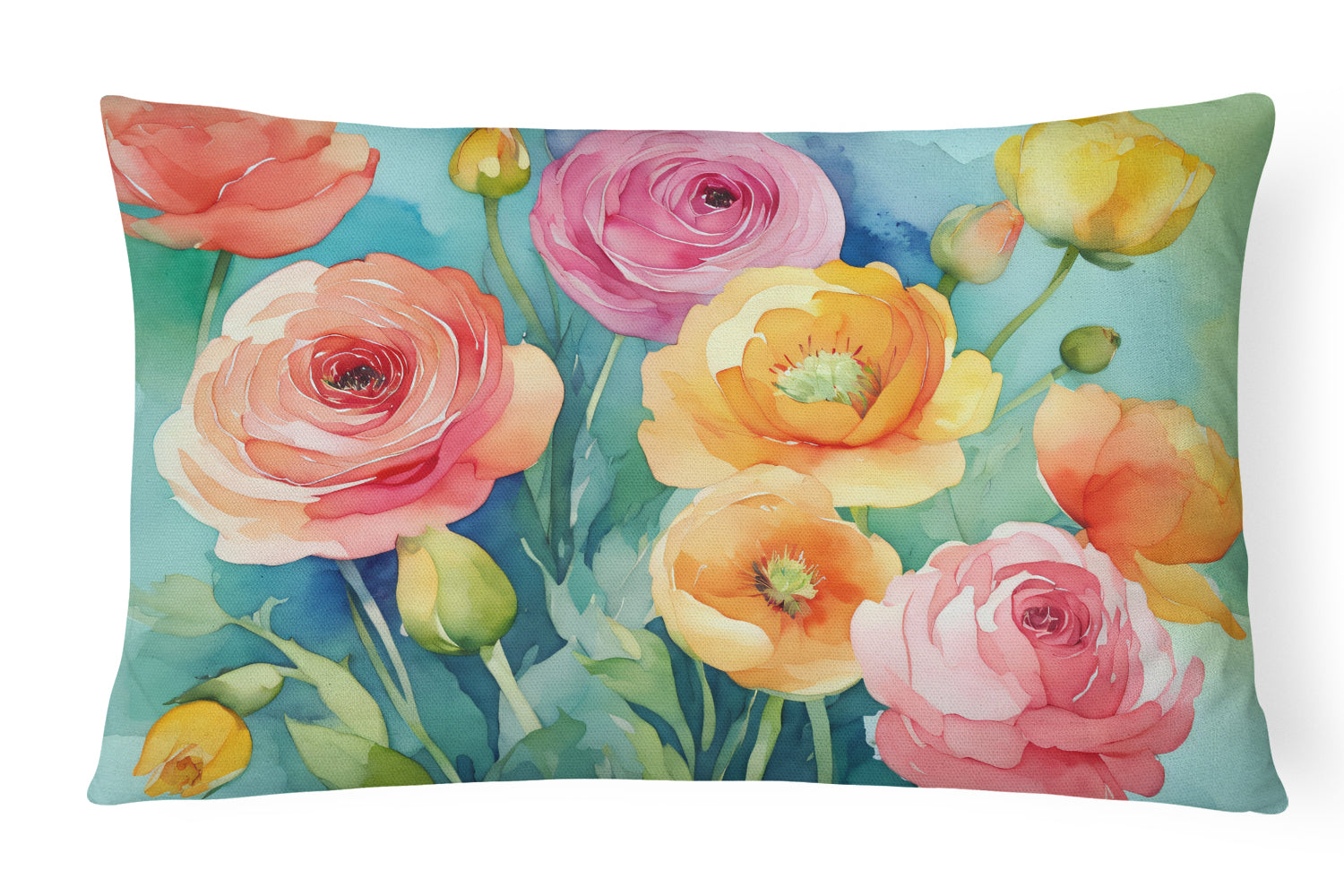 Buy this Ranunculus in Watercolor Fabric Decorative Pillow