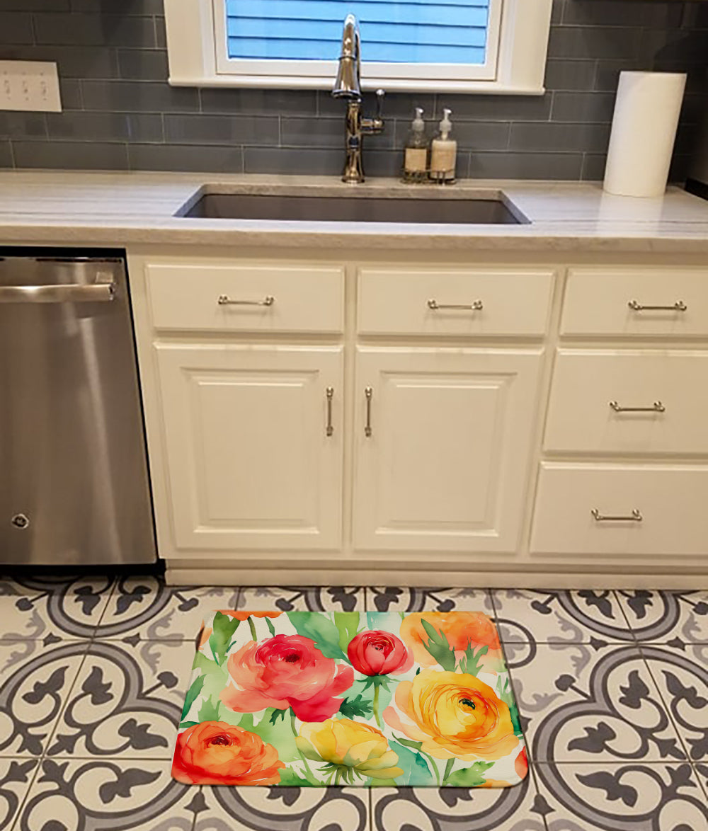 Ranunculus in Watercolor Memory Foam Kitchen Mat  the-store.com.