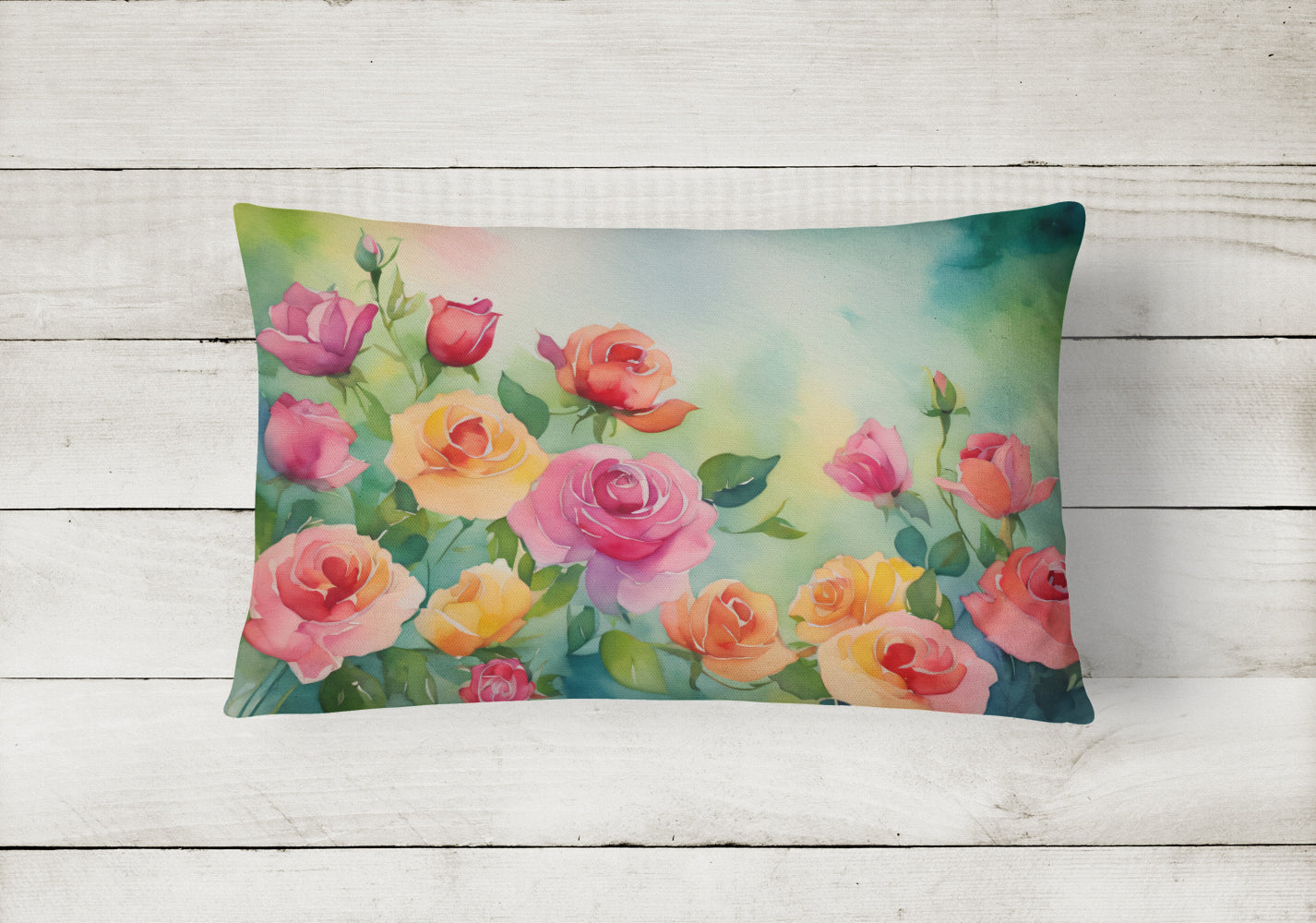 Roses in Watercolor Fabric Decorative Pillow  the-store.com.