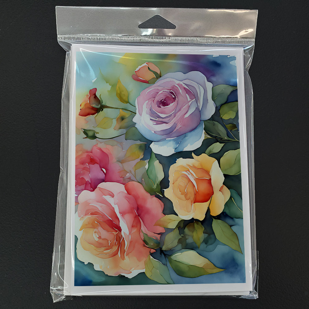 Roses in Watercolor Greeting Cards and Envelopes Pack of 8  the-store.com.