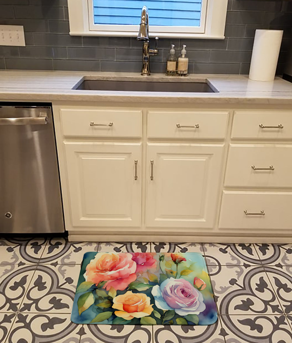 Buy this Roses in Watercolor Memory Foam Kitchen Mat