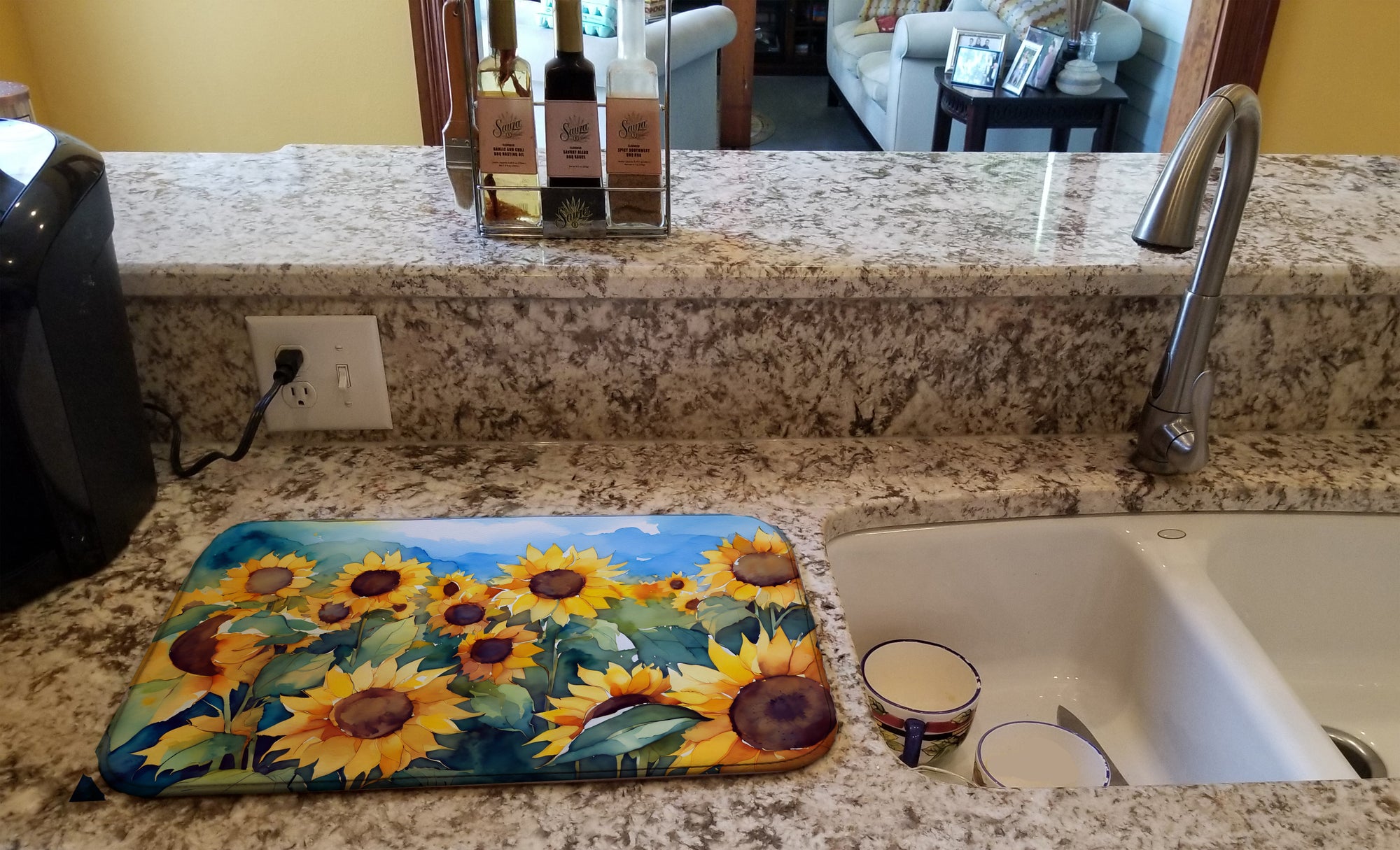 Sunflowers in Watercolor Dish Drying Mat