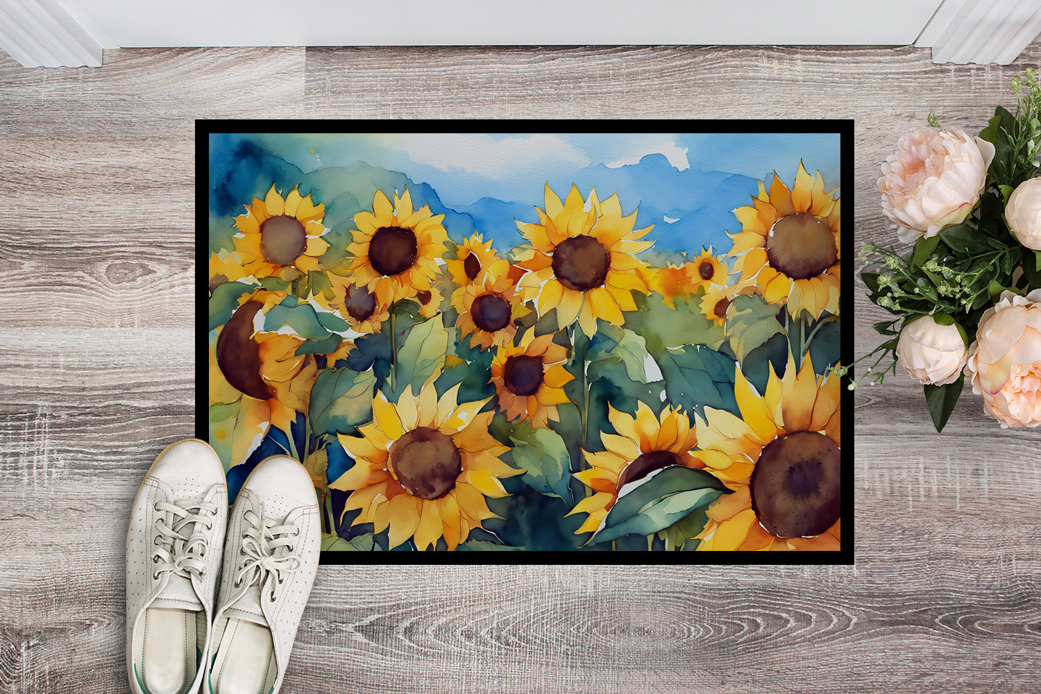 Sunflowers in Watercolor Doormat 18x27  the-store.com.