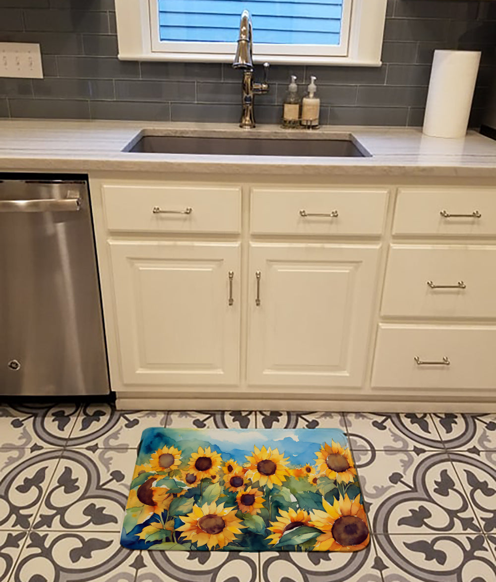 Buy this Sunflowers in Watercolor Memory Foam Kitchen Mat