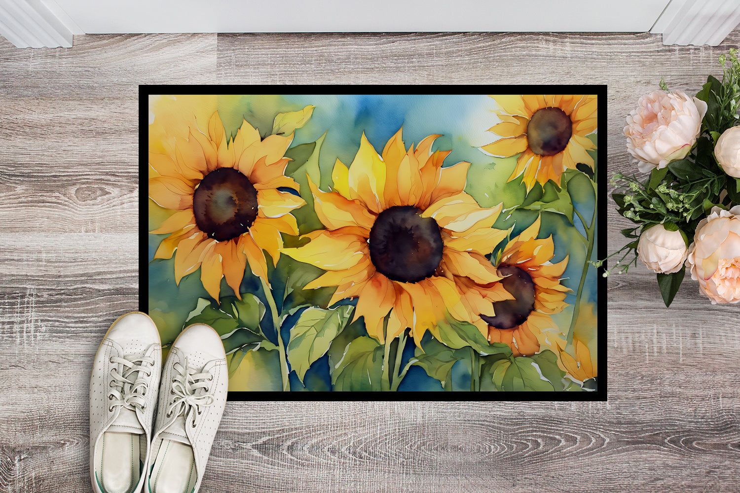 Sunflowers in Watercolor Doormat 18x27  the-store.com.