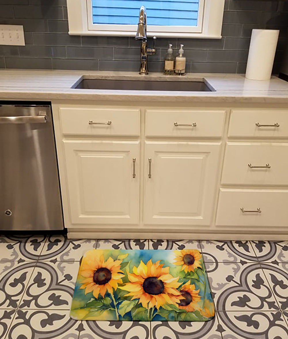 Buy this Sunflowers in Watercolor Memory Foam Kitchen Mat