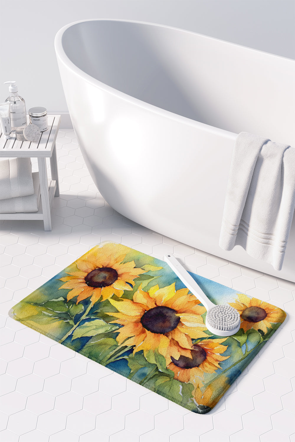 Sunflowers in Watercolor Memory Foam Kitchen Mat  the-store.com.