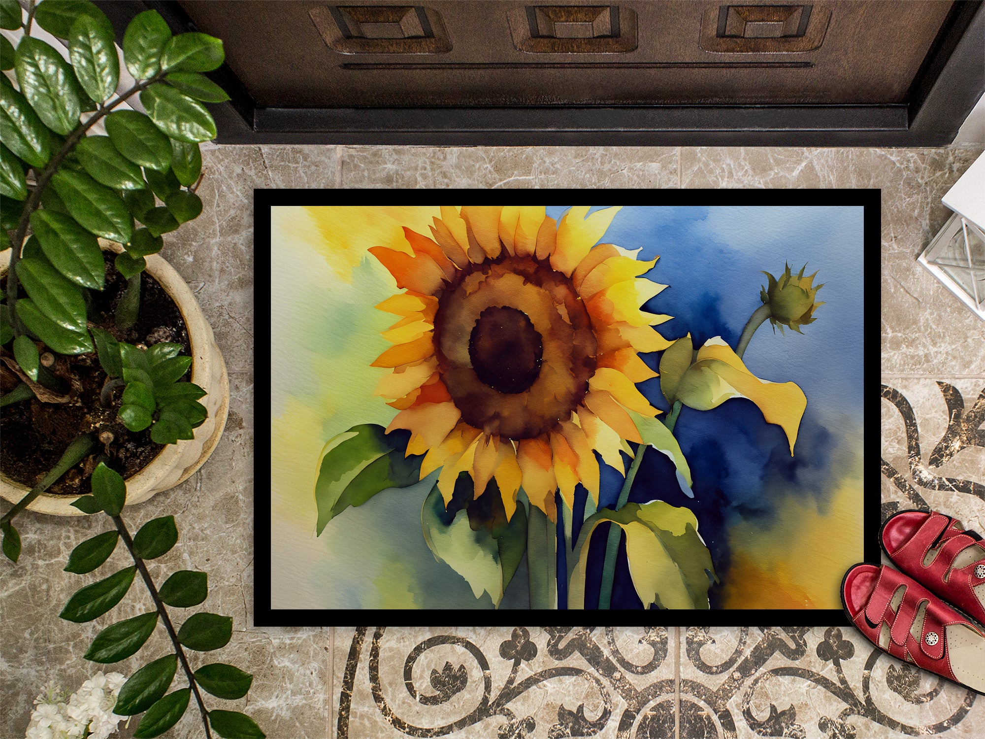 Sunflowers in Watercolor Indoor or Outdoor Mat 24x36