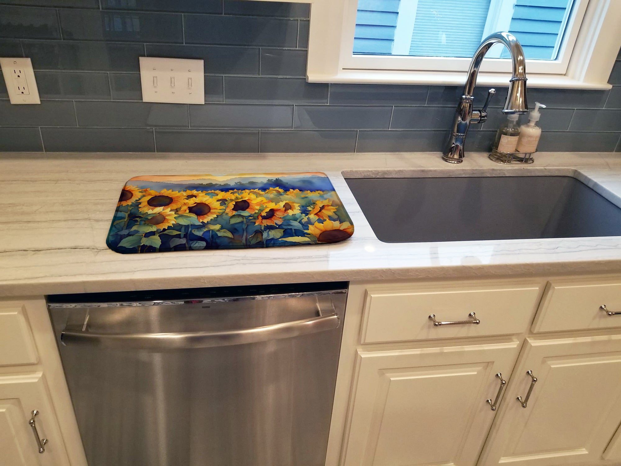 Sunflowers in Watercolor Dish Drying Mat  the-store.com.