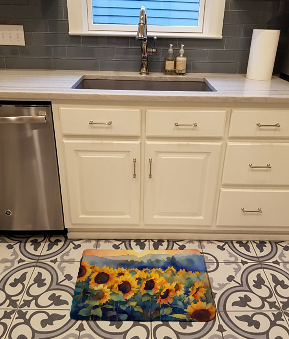 Sunflowers in Watercolor Memory Foam Kitchen Mat  the-store.com.