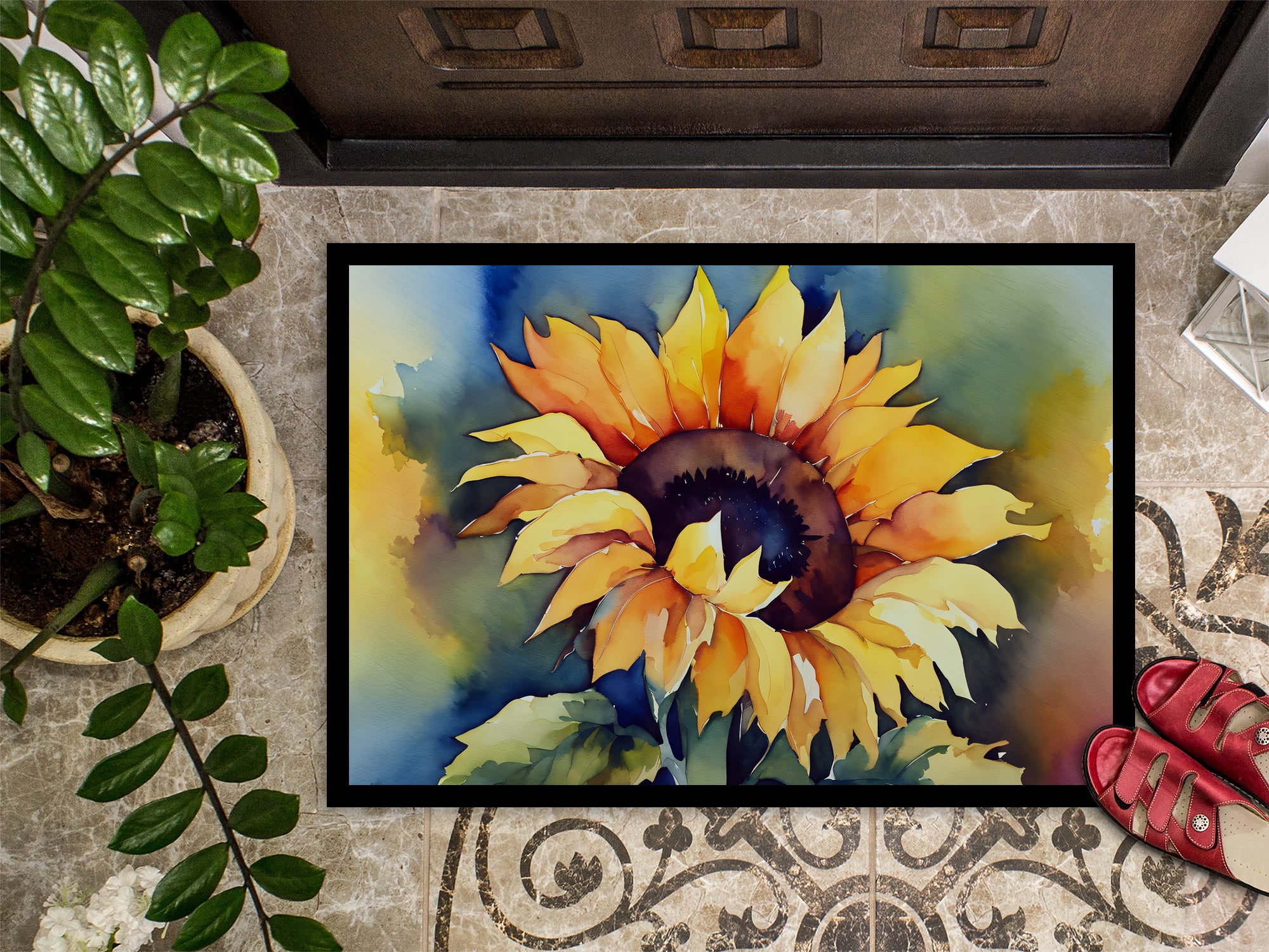 Sunflowers in Watercolor Indoor or Outdoor Mat 24x36