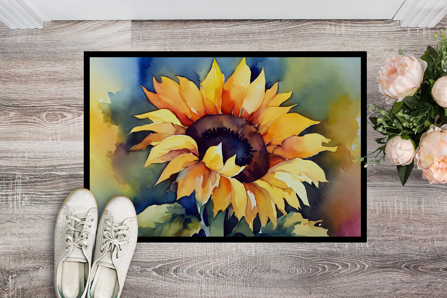 Sunflowers in Watercolor Doormat 18x27