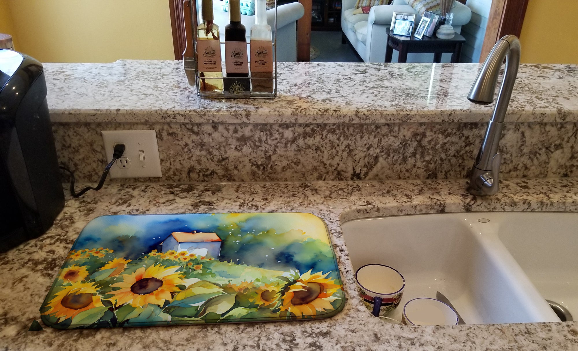 Sunflowers in Watercolor Dish Drying Mat