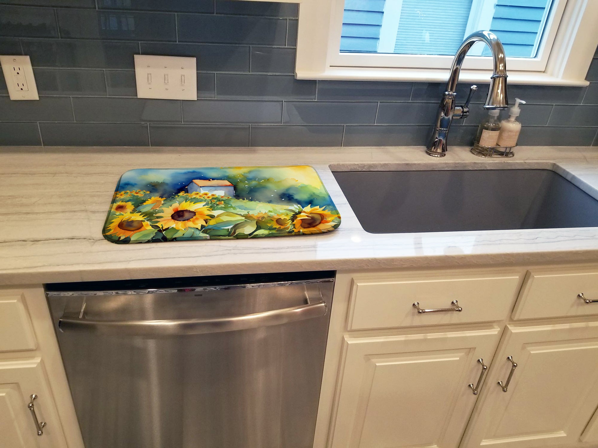 Sunflowers in Watercolor Dish Drying Mat