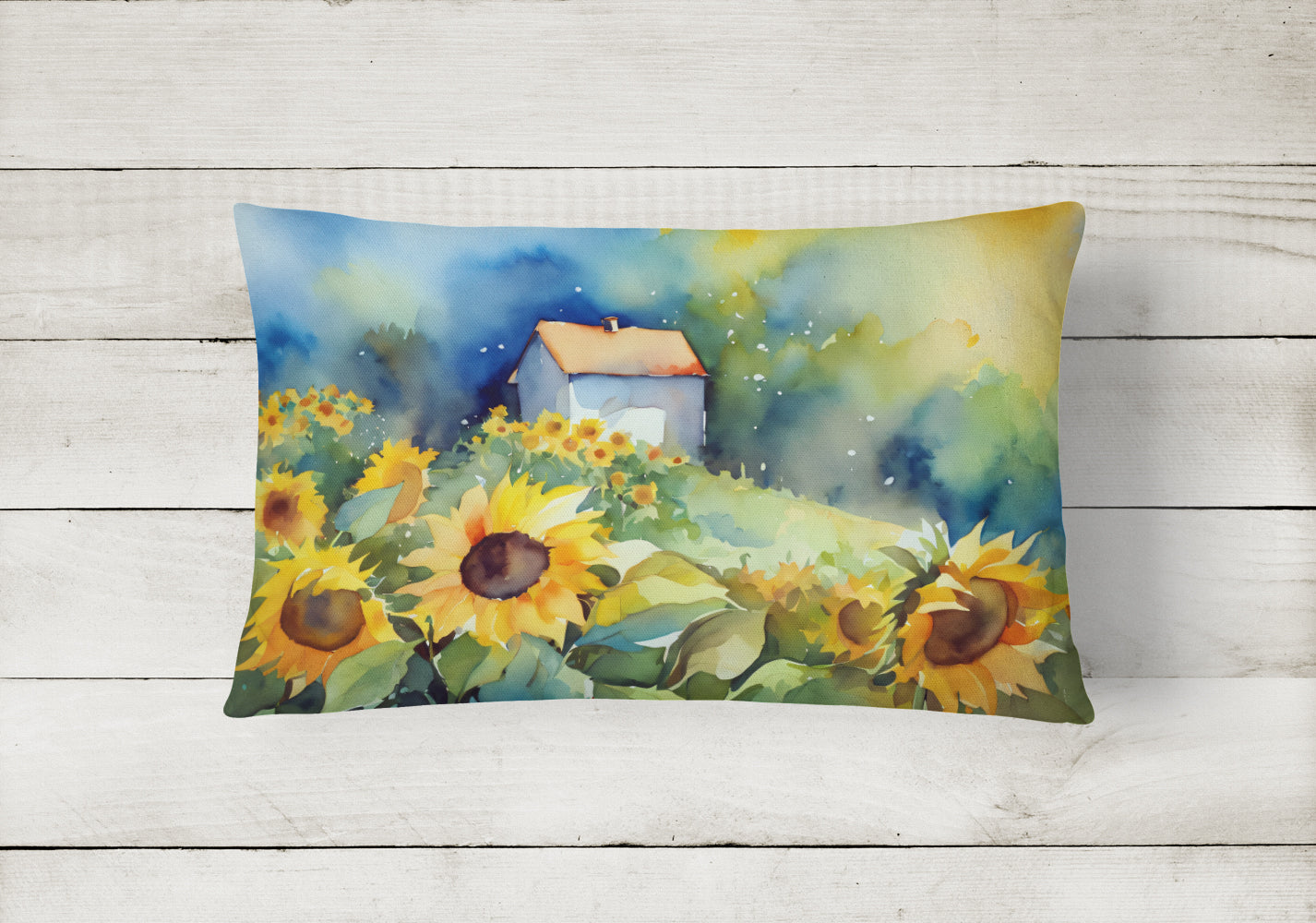 Sunflowers in Watercolor Fabric Decorative Pillow  the-store.com.