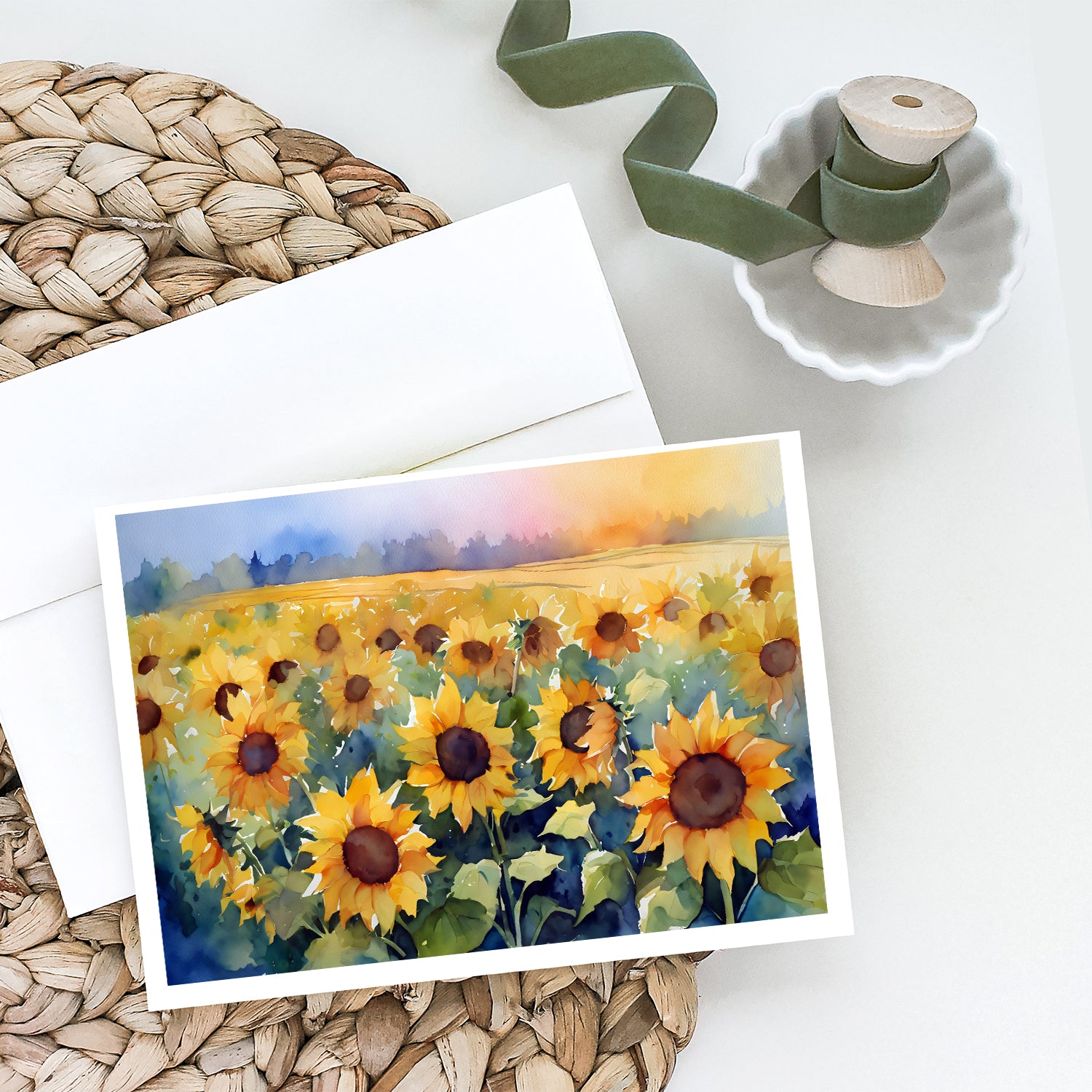 Buy this Sunflowers in Watercolor Greeting Cards and Envelopes Pack of 8