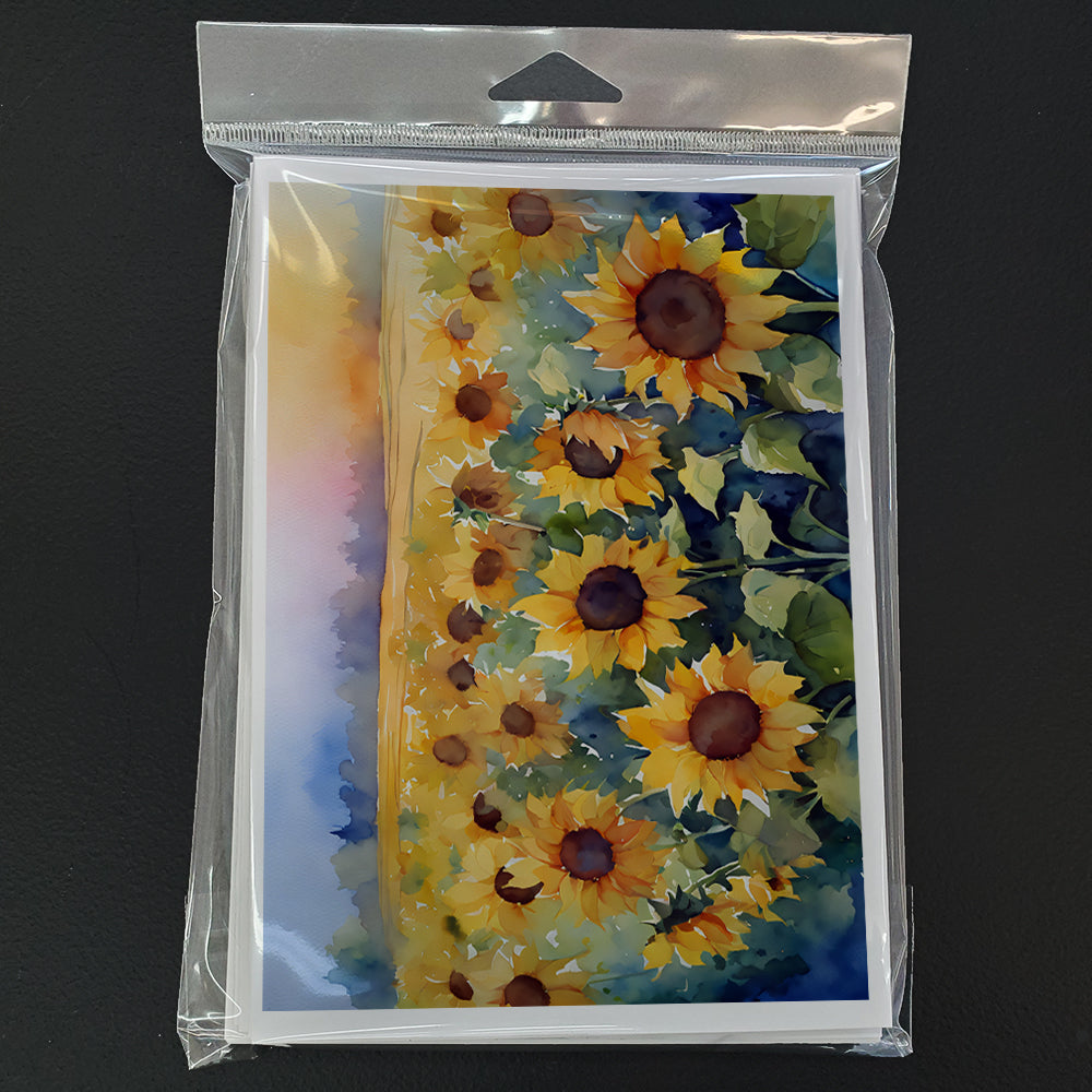 Sunflowers in Watercolor Greeting Cards and Envelopes Pack of 8  the-store.com.