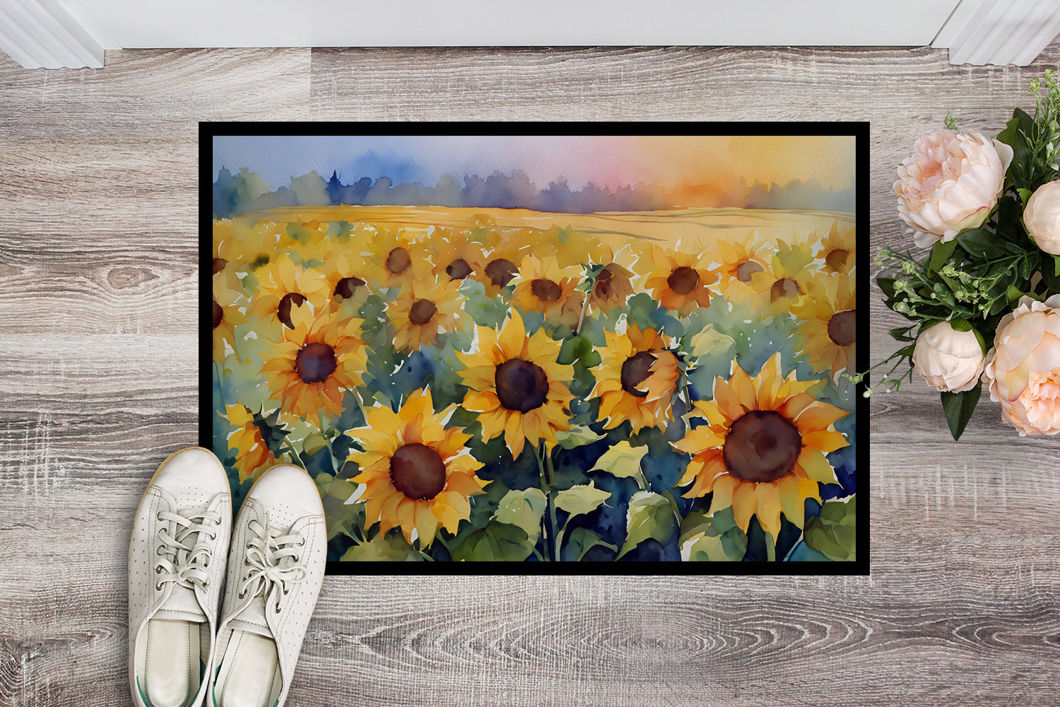 Sunflowers in Watercolor Indoor or Outdoor Mat 24x36