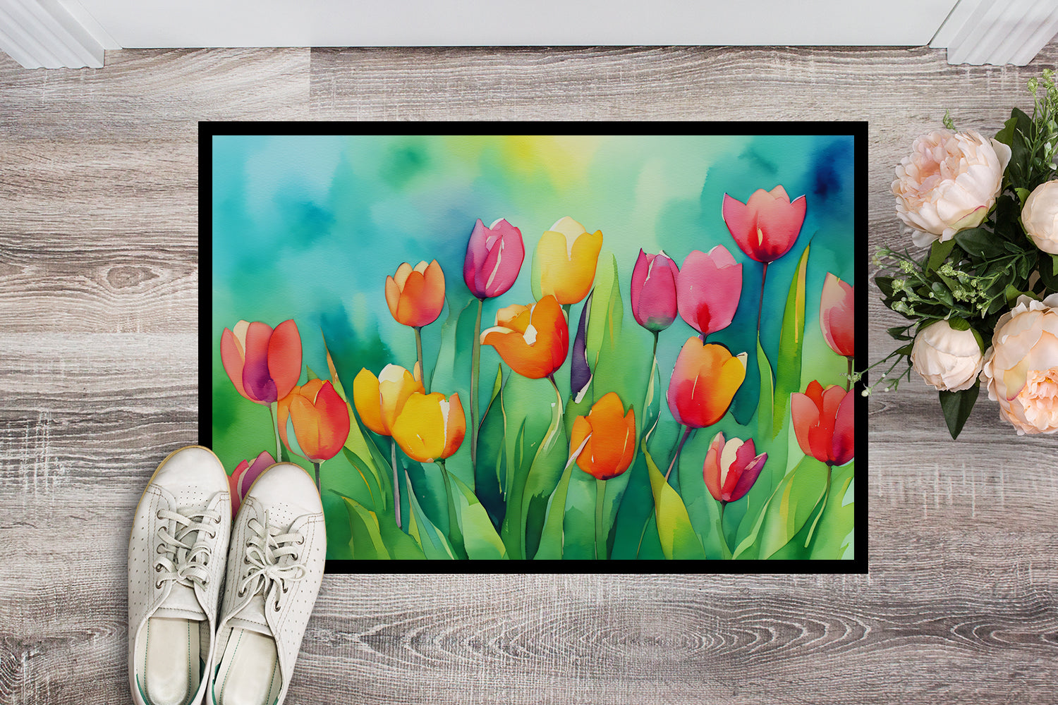 Tulips in Watercolor Indoor or Outdoor Mat 24x36