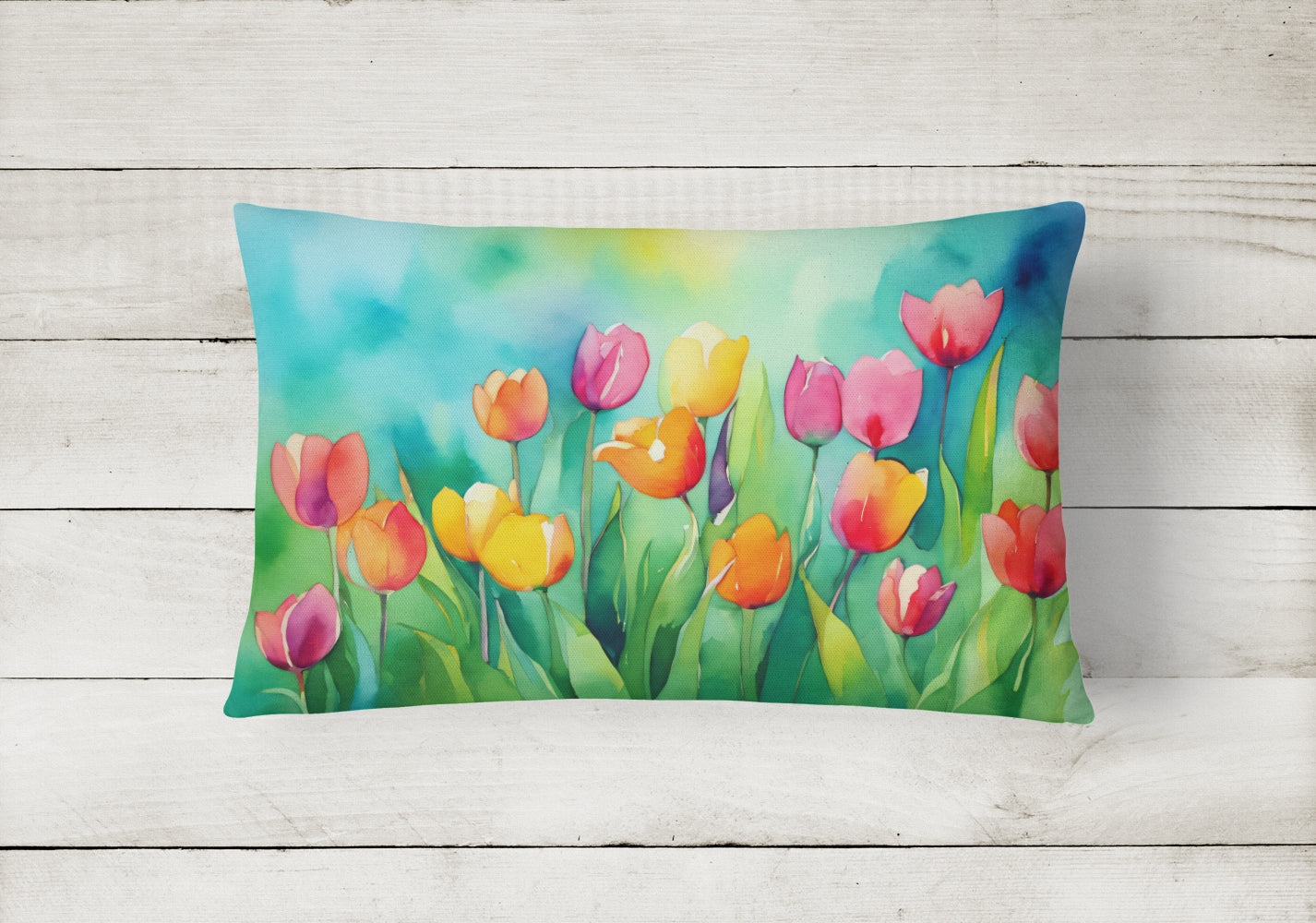 Tulips in Watercolor Fabric Decorative Pillow  the-store.com.