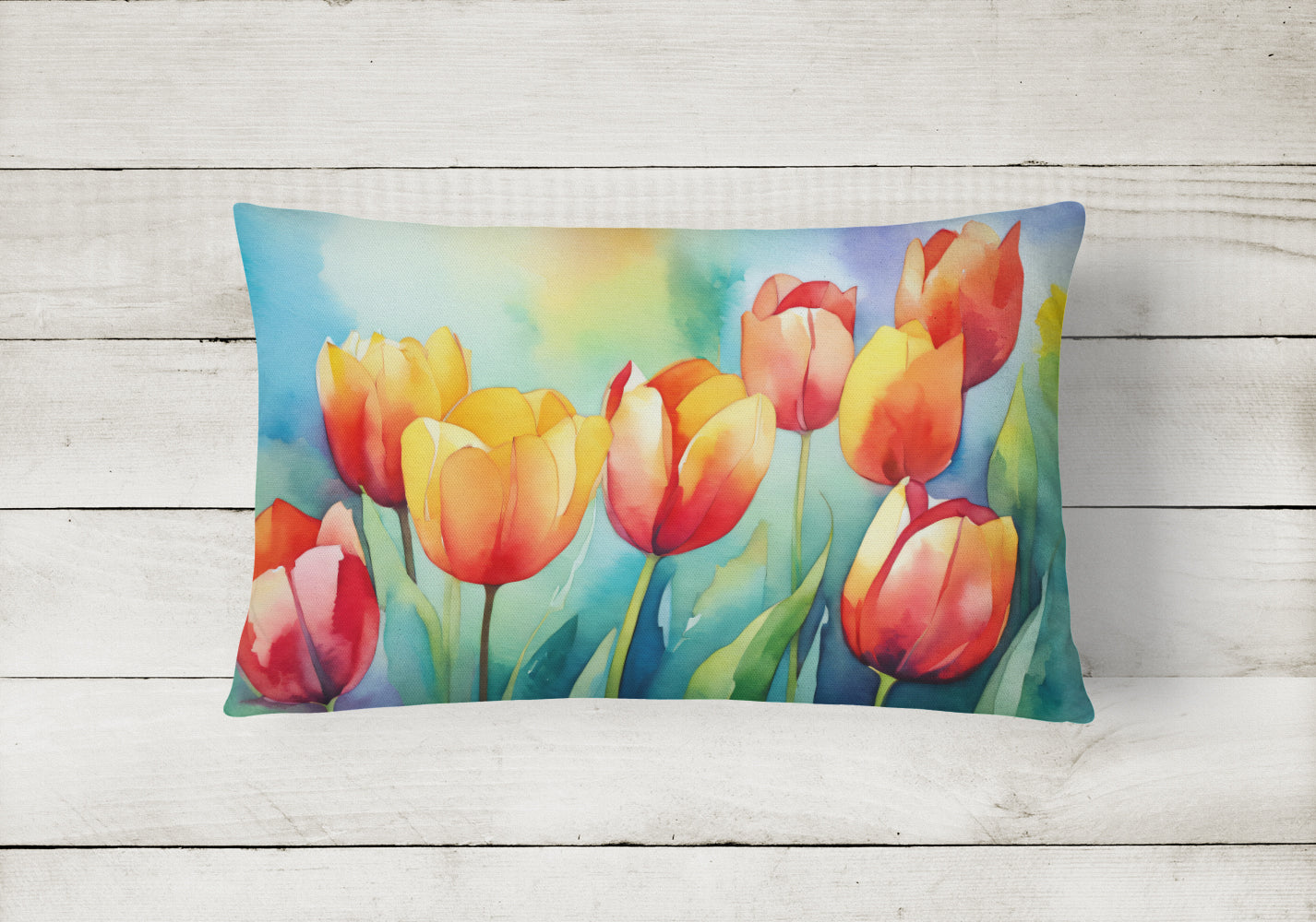 Tulips in Watercolor Fabric Decorative Pillow