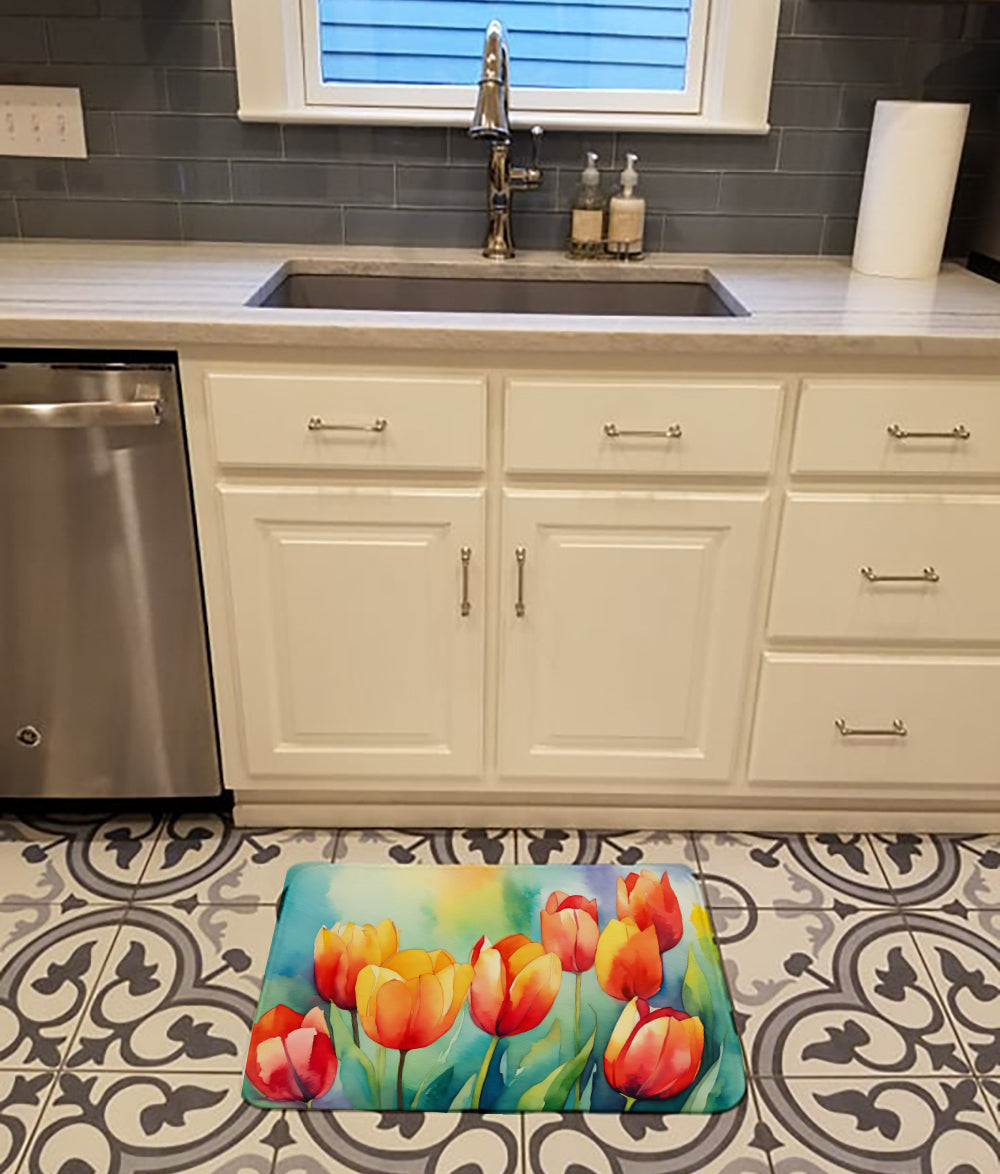 Buy this Tulips in Watercolor Memory Foam Kitchen Mat