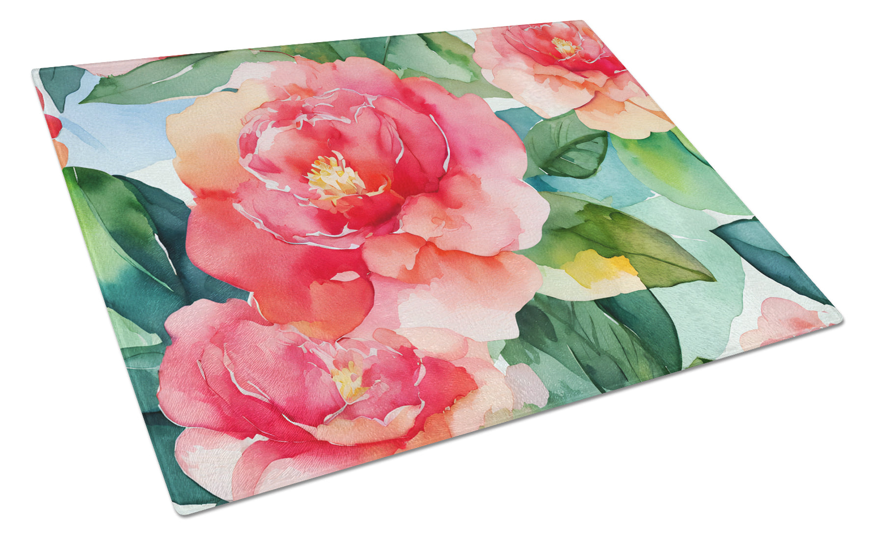 Buy this Alabama Camellia in Watercolor Glass Cutting Board Large